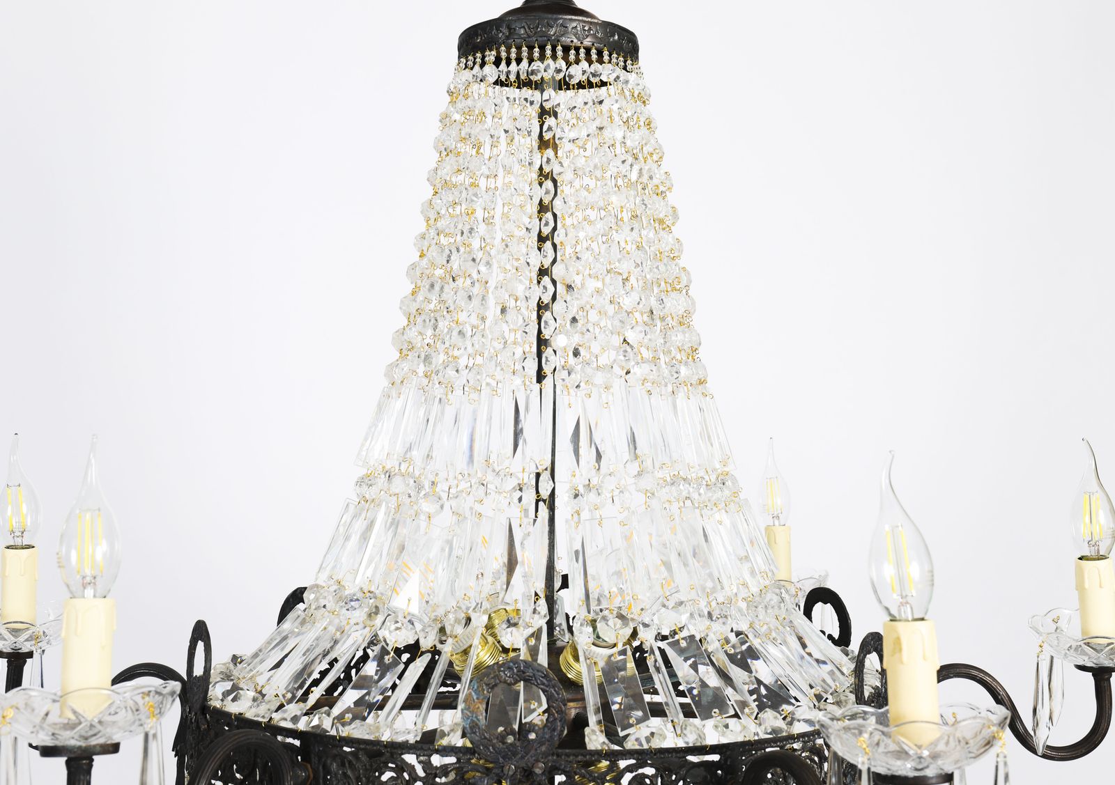 Lighting Pair Louis Revival 14 Light Ballroom Cut Crystal Tent Chandeliers C1920 photo