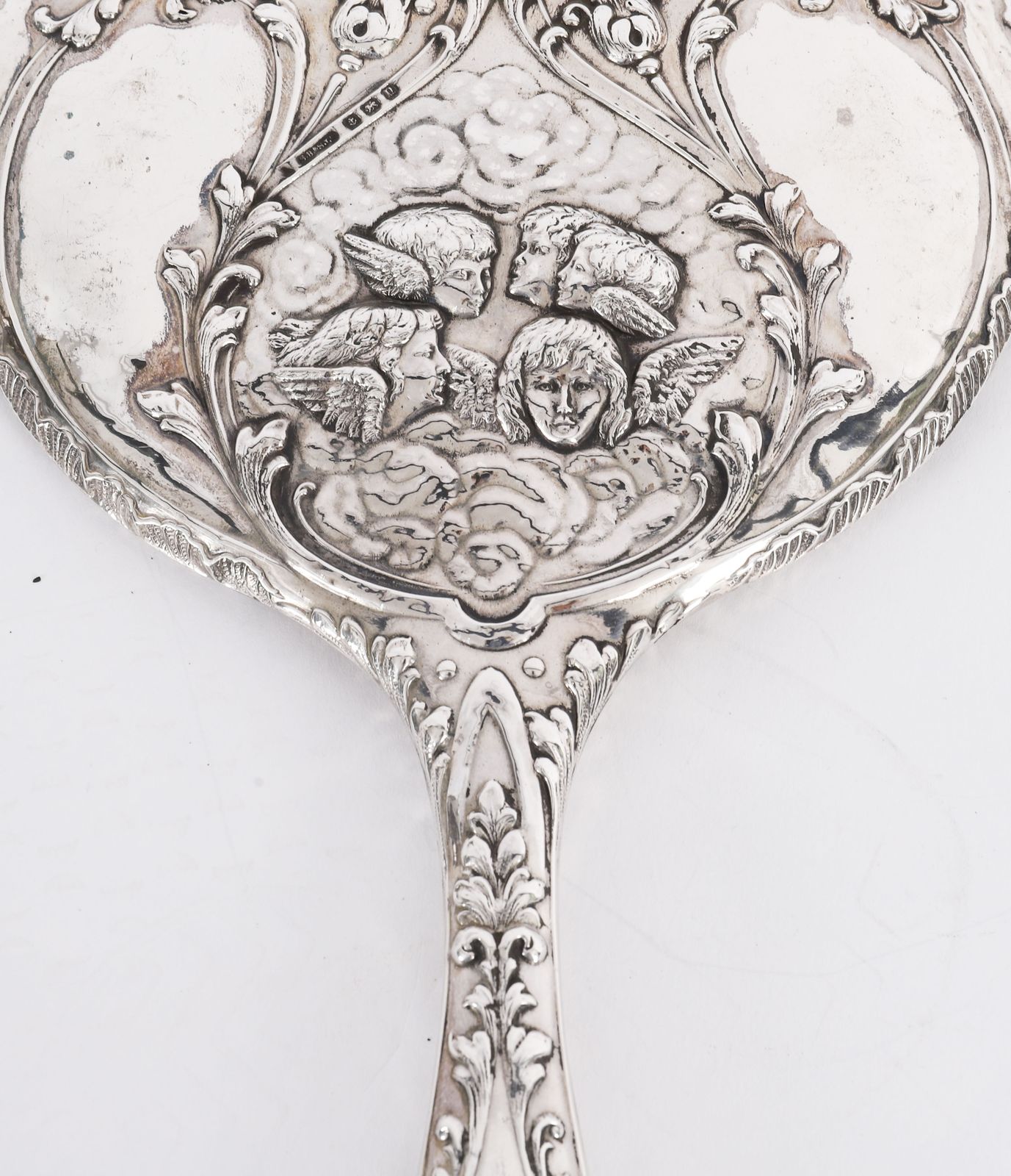 Antique Sterling Silver Cherubs Hand Mirror S Blanckensee & Son Birmingham 1912 photo for sale