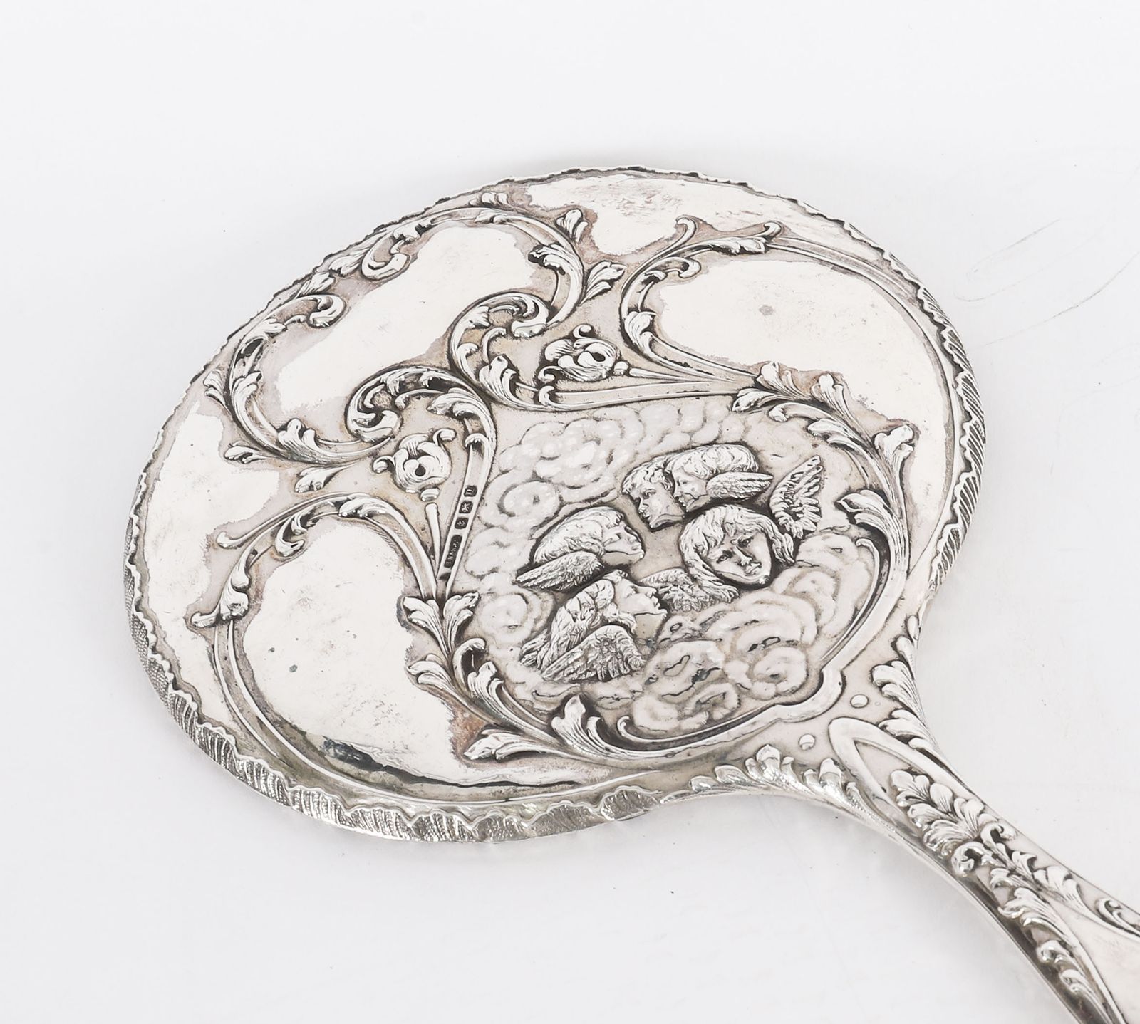 Antique Sterling Silver Cherubs Hand Mirror S Blanckensee & Son Birmingham 1912 photo 425.0