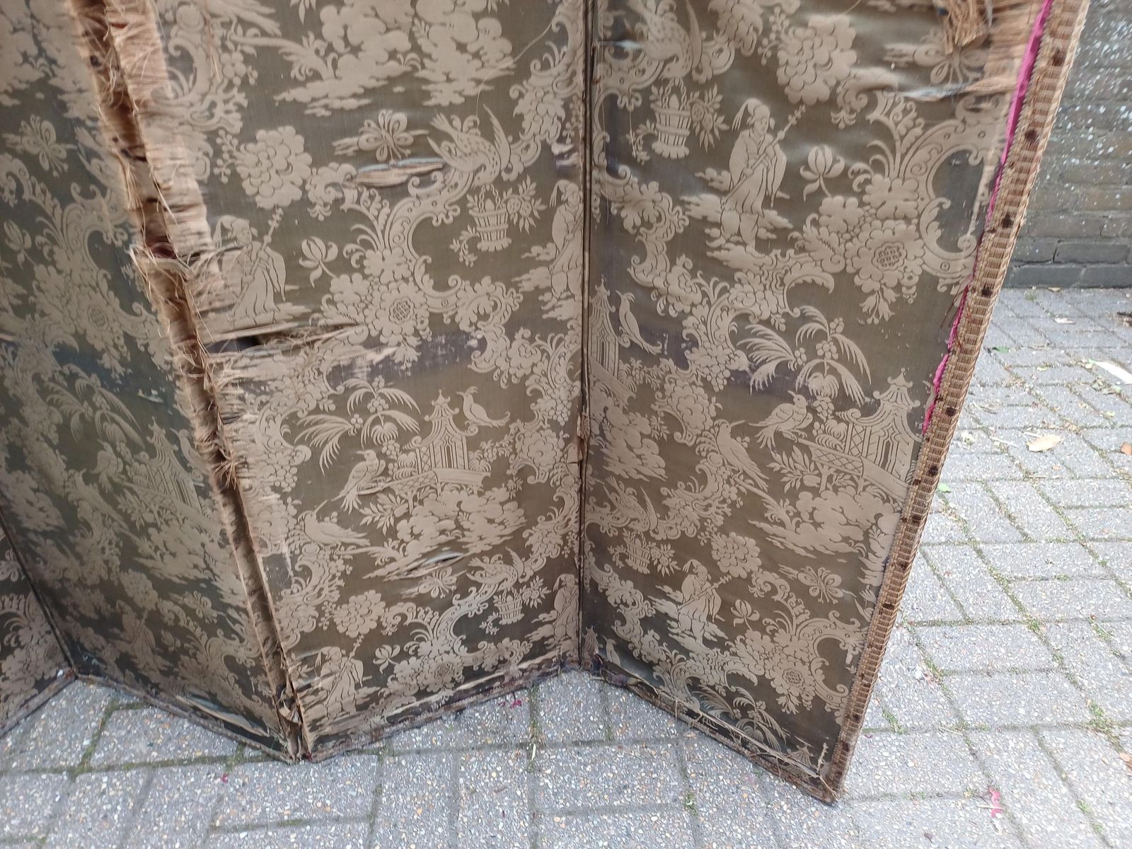 Antique Victorian Chinoiserie Folding Screen Room Divider Bohemian Vanity Screen Oriental Fabric Panels Free Hand Delivery photo furniture