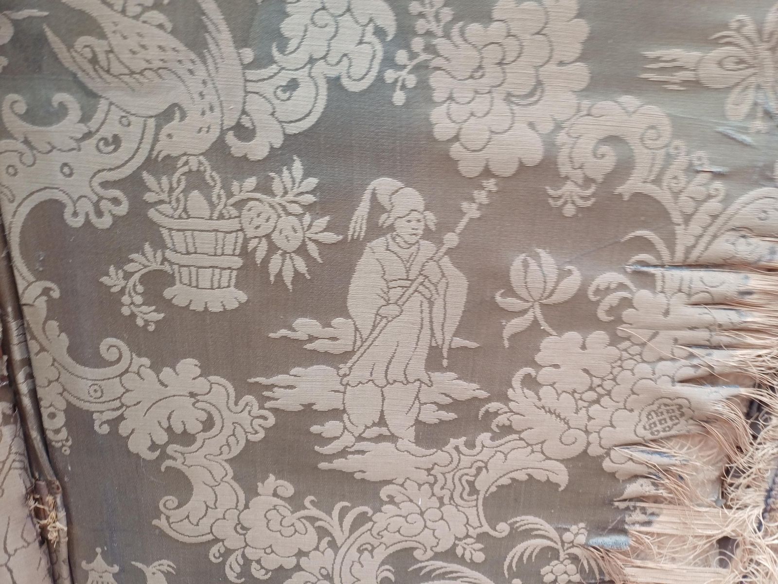 photo furniture Antique Victorian Chinoiserie Folding Screen Room Divider Bohemian Vanity Screen Oriental Fabric Panels Free Hand Delivery