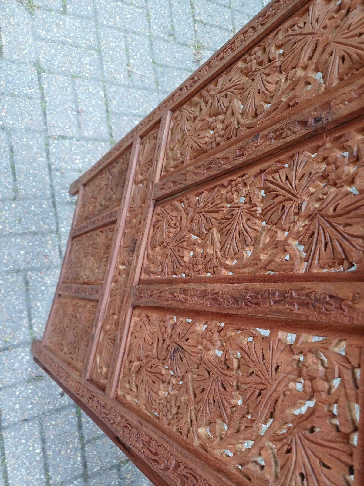 Monumental Vintage Middle Eastern Carved Hardwood Folding Screen Room Divider Grapevine Panels 72” Free Hand Delivery photo for sale