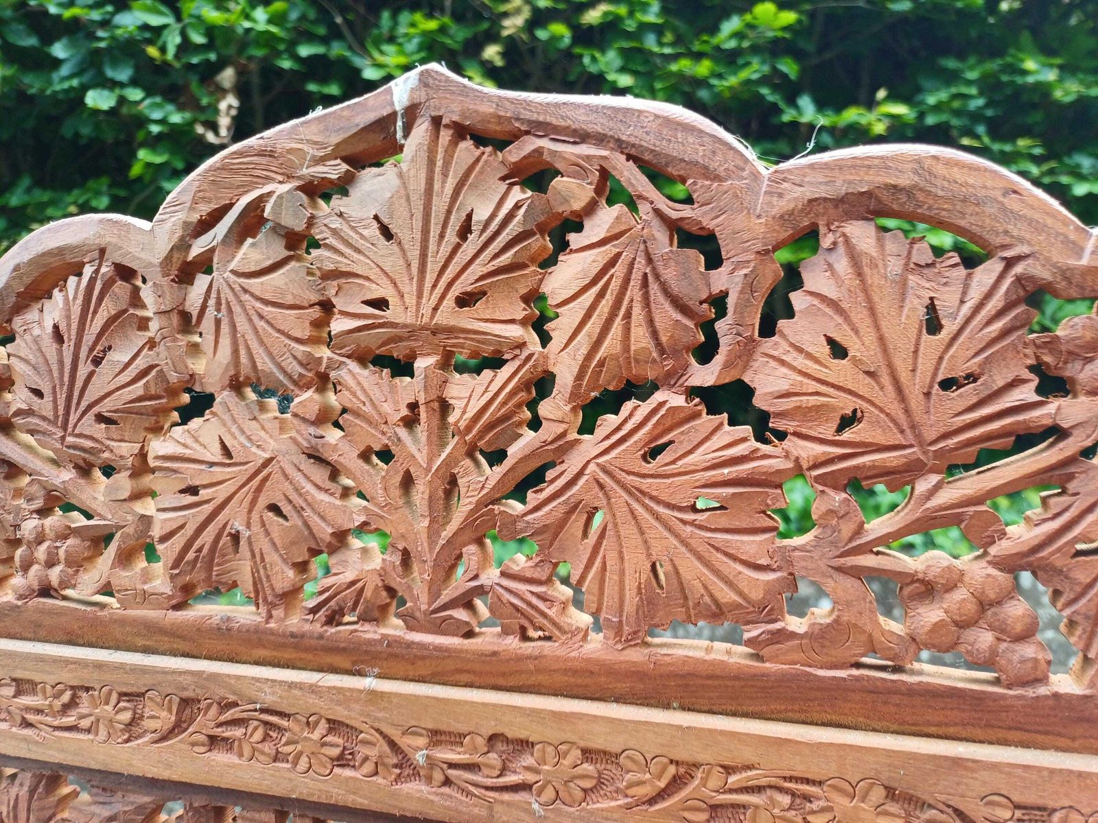 Monumental Vintage Middle Eastern Carved Hardwood Folding Screen Room Divider Grapevine Panels 72” Free Hand Delivery photo Home Decor
