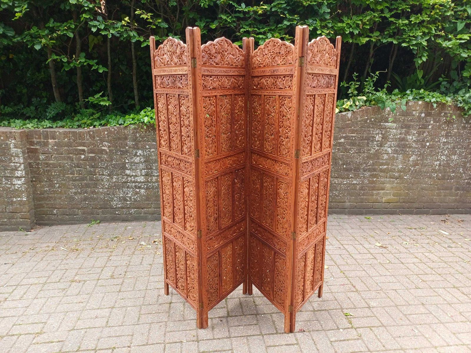 photo buy Monumental Vintage Middle Eastern Carved Hardwood Folding Screen Room Divider Grapevine Panels 72” Free Hand Delivery
