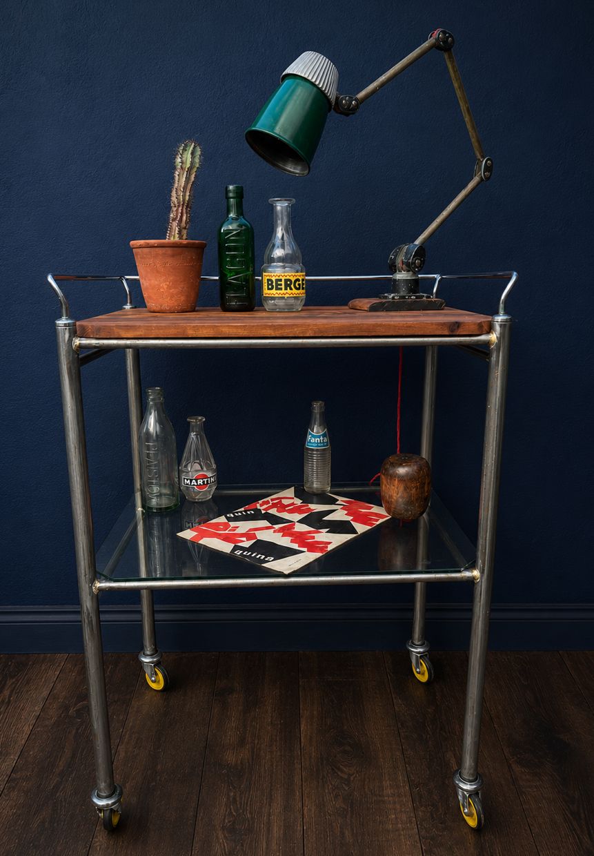 1950s Medical Trolley Stripped Metal