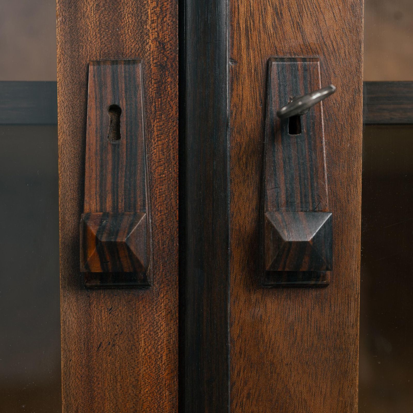 Art Deco Walnut Birdseye Maple Amsterdam School Cabinet With Glass Doors, 1930s photo vintage