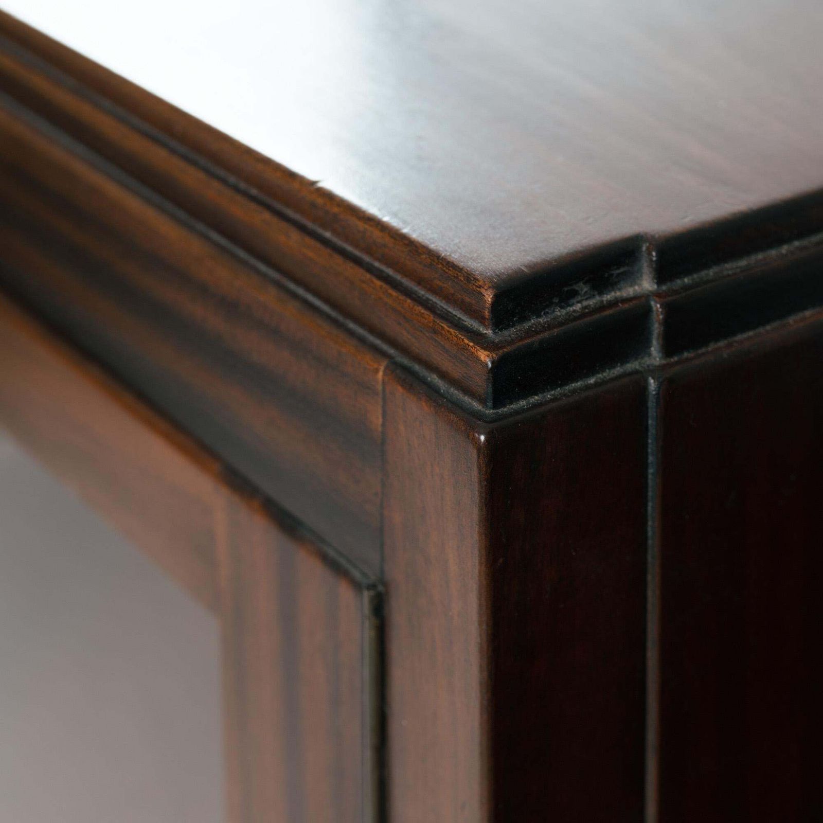 Furniture Art Deco Walnut Birdseye Maple Amsterdam School Cabinet With Glass Doors, 1930s photo