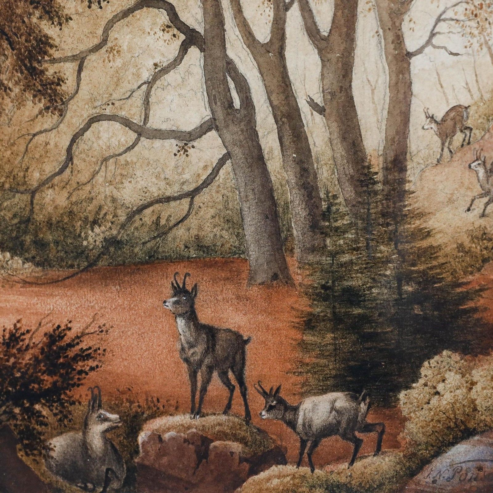 J.N. Ponson Framed Early 20th Century Watercolour, Deer In An Autumnal Glade photo 275.0