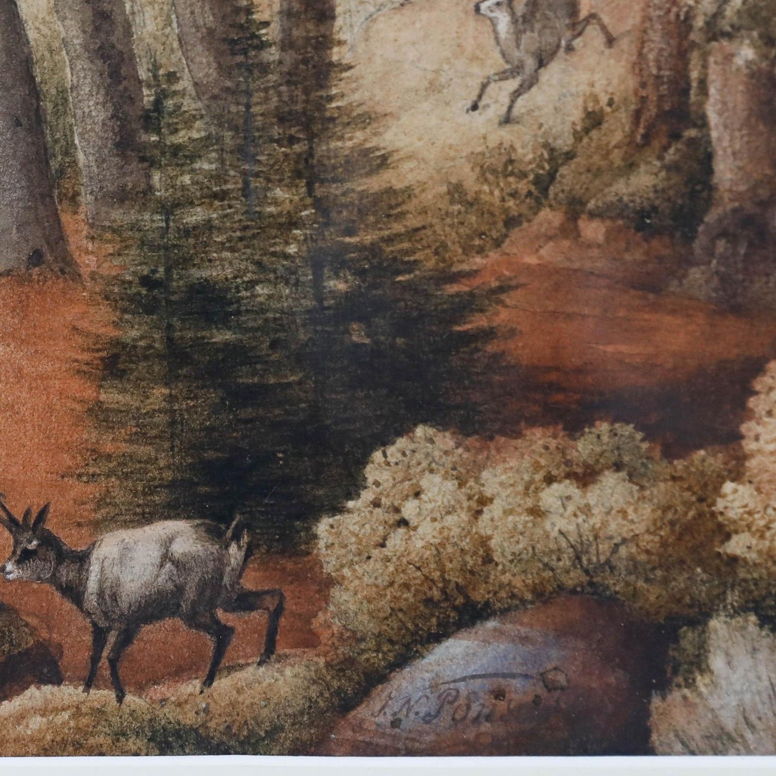 J.N. Ponson Framed Early 20th Century Watercolour, Deer In An Autumnal Glade photo buy