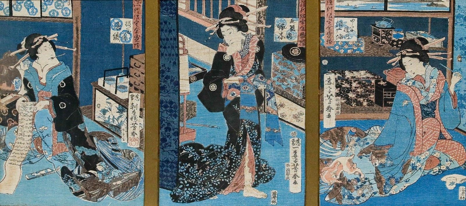 Utagawa Yoshiharu Japanese Woodblock, Fukagawa Karitaku Zensei Soroe photo furniture