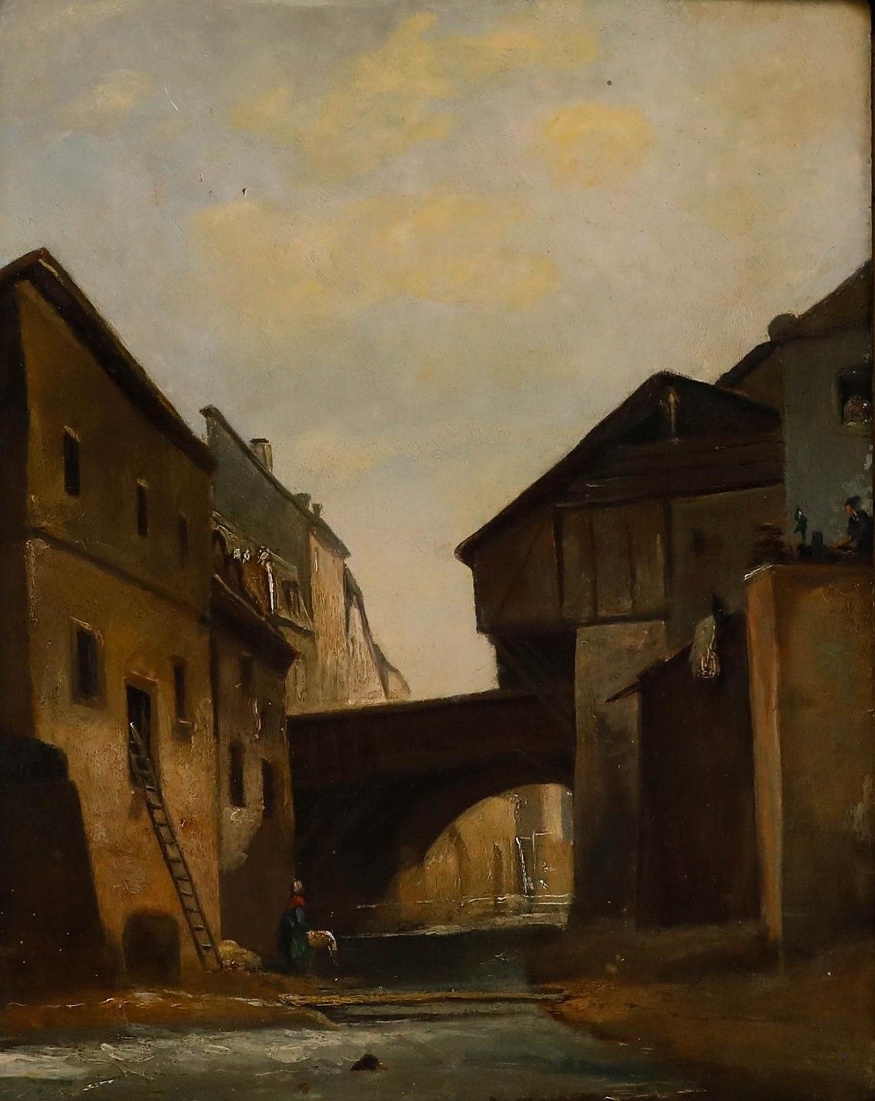 Framed 19th Century Oil Washing Beneath The Bridge photo furniture