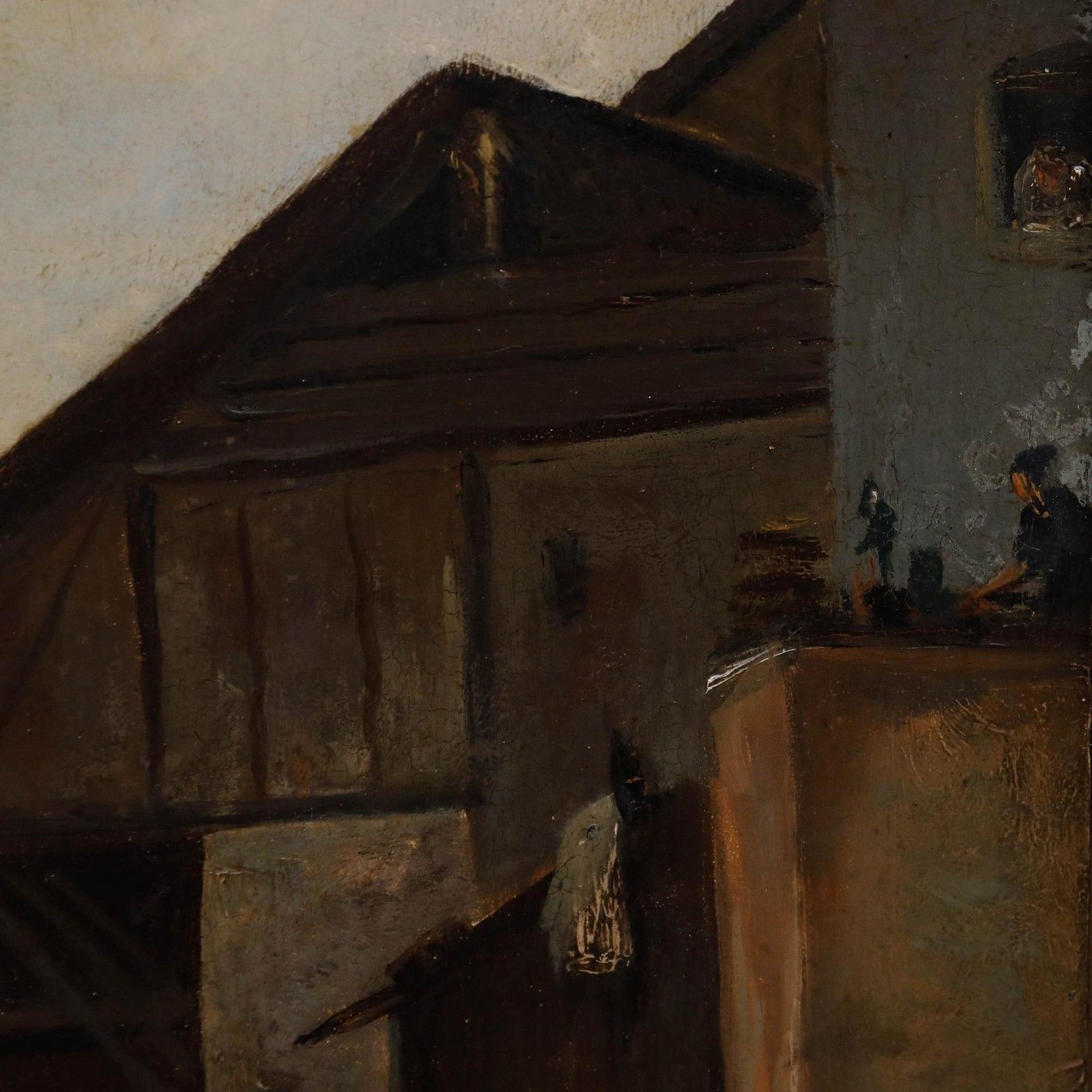 Framed 19th Century Oil Washing Beneath The Bridge photo vinterior