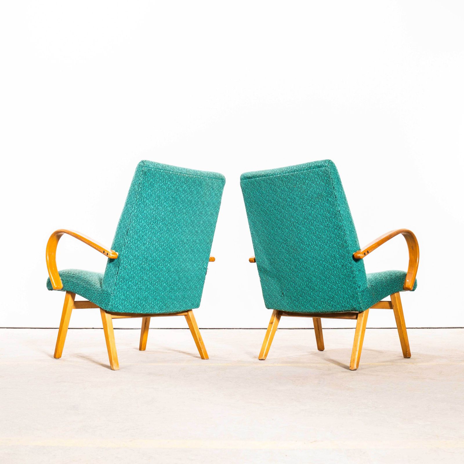1960's Original Pair Of Armchairs   Teal With Maze Effect photo vinterior
