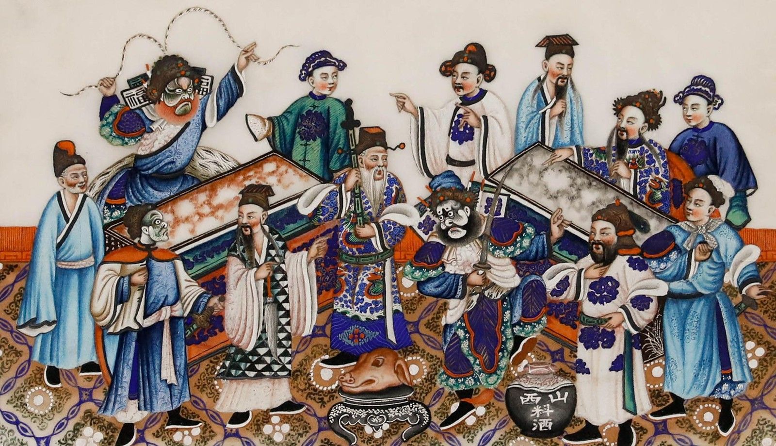 Chinese School 19th Century Watercolour Outlaws Of The Marsh photo furniture