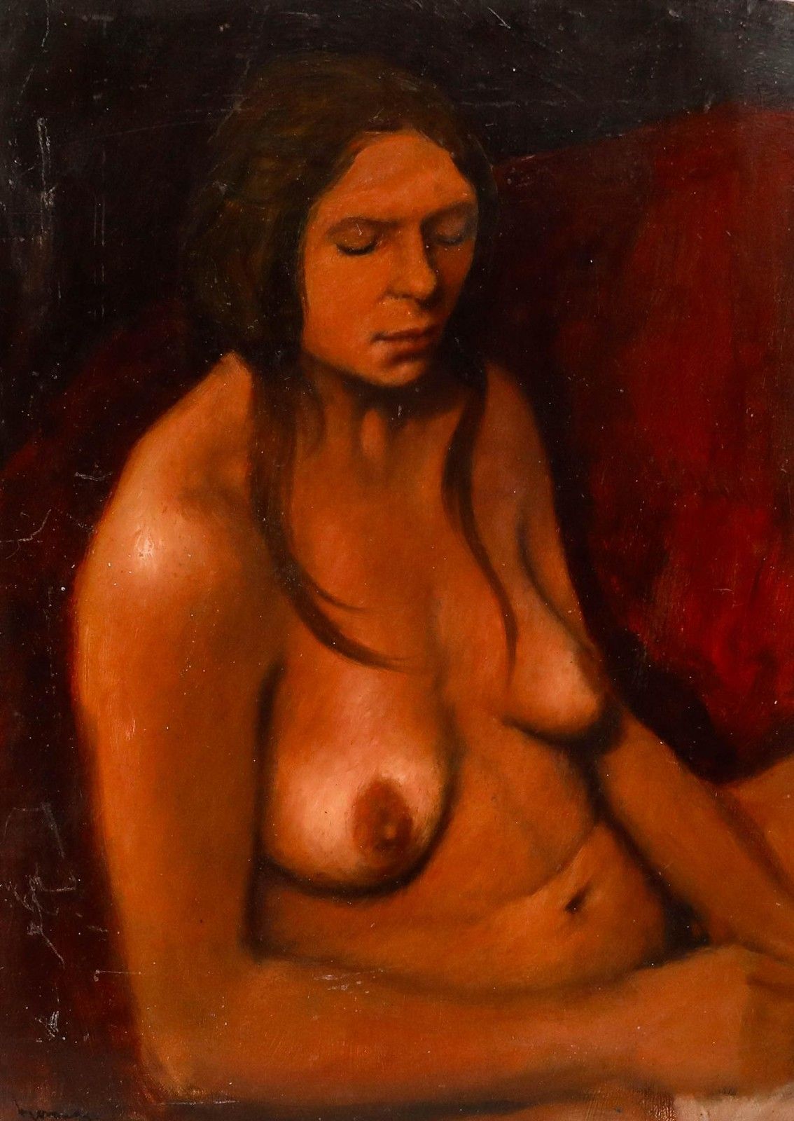 Ken Moroney (1949 2018) Contemporary Oil, Nude Study Of A Woman photo furniture