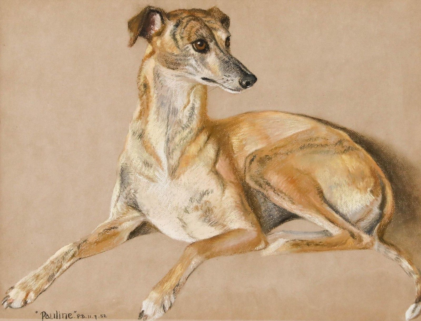 Attrib. David Denyer Framed Mid 20th Century Pastel, Pauline The Whippet photo furniture