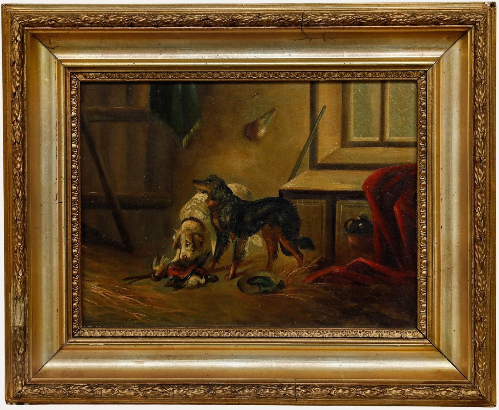 Late 19th Century Oil Hunting Dogs