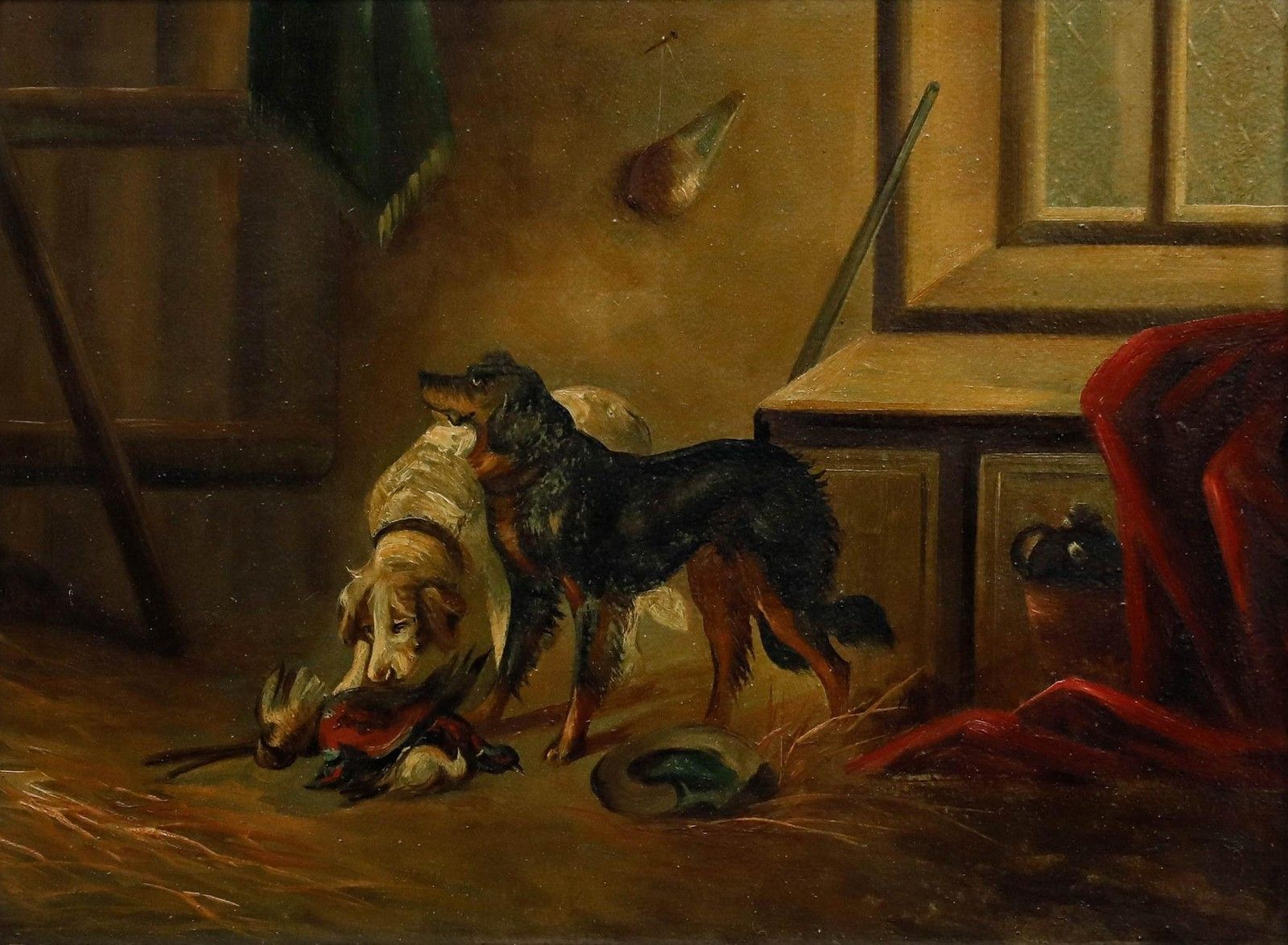 Late 19th Century Oil Hunting Dogs photo furniture