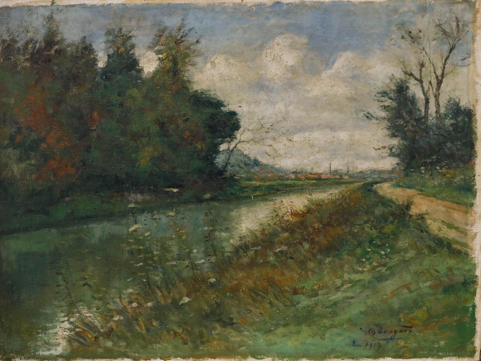 Charles Bougard (1865 1926) 1917 Oil, Path By The River photo furniture