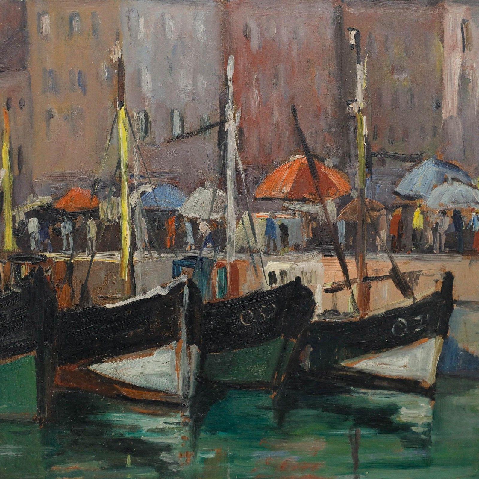 Richard Bressy (1906 1980) Framed Mid 20th Century Oil, Boats In Ostend photo vinterior