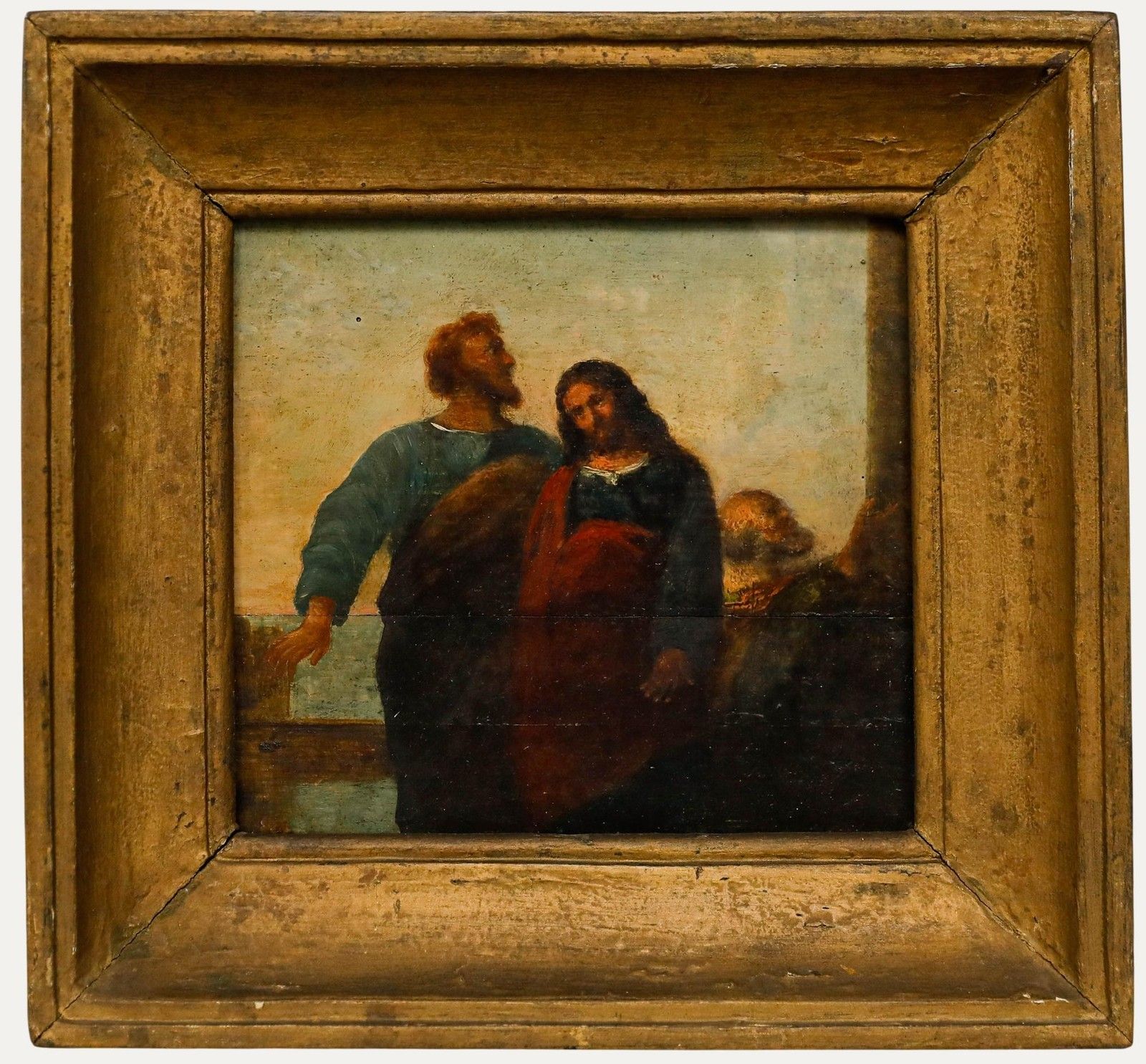 Framed Early 19th Century Oil Jesus & His Disciples