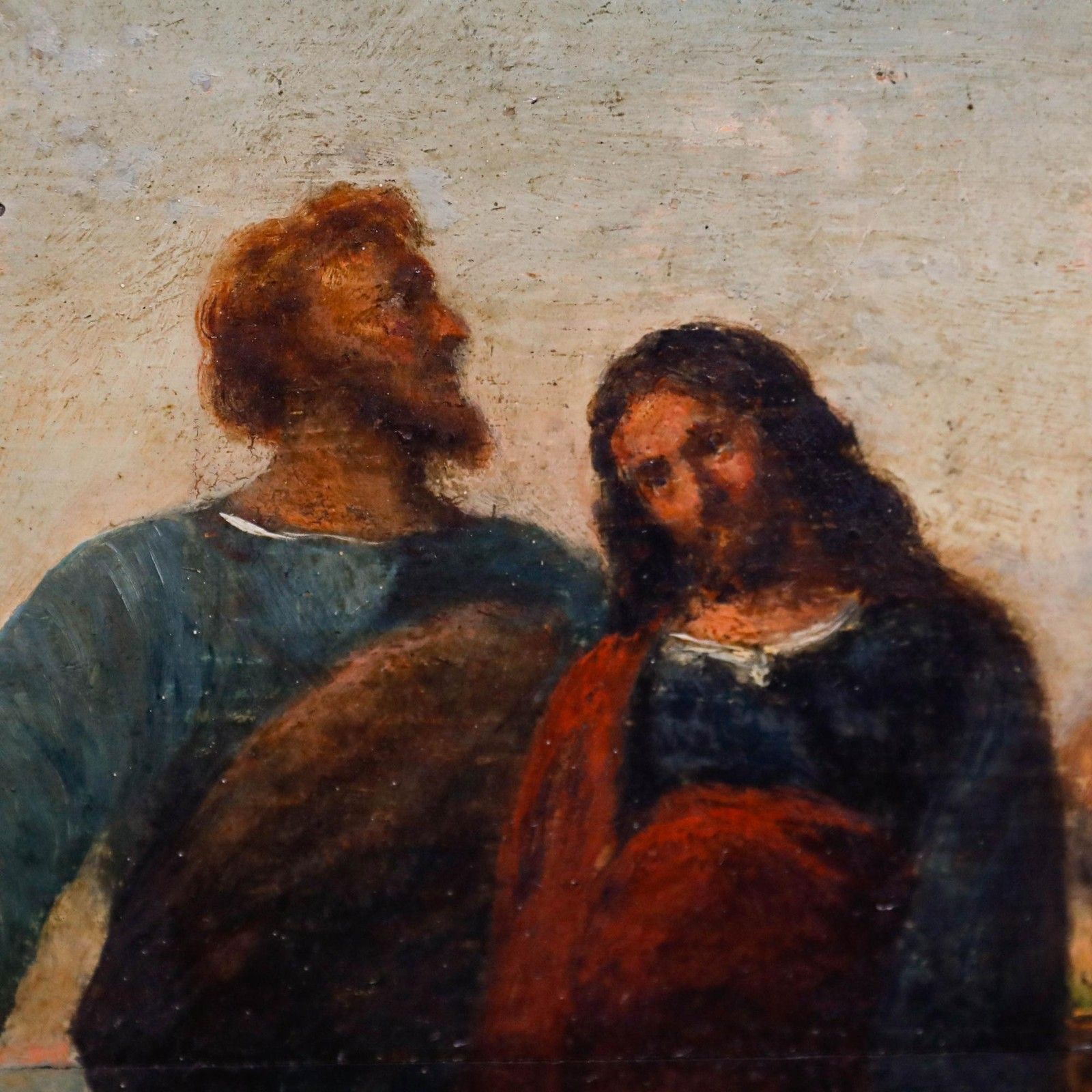 Framed Early 19th Century Oil Jesus & His Disciples photo Art