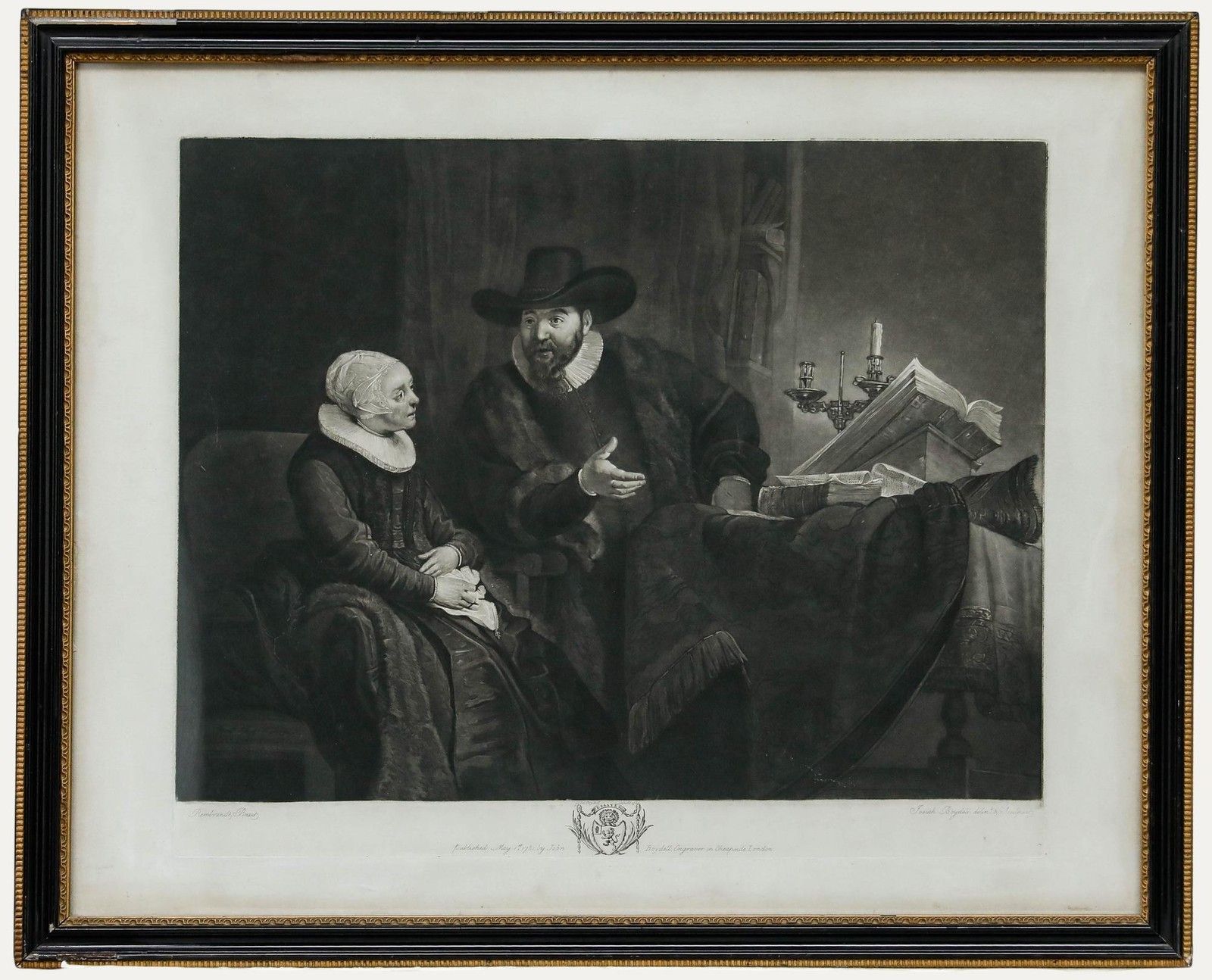 Josiah Boydell After Rembrandt 1781 Mezzotint, The Preacher And His Wife