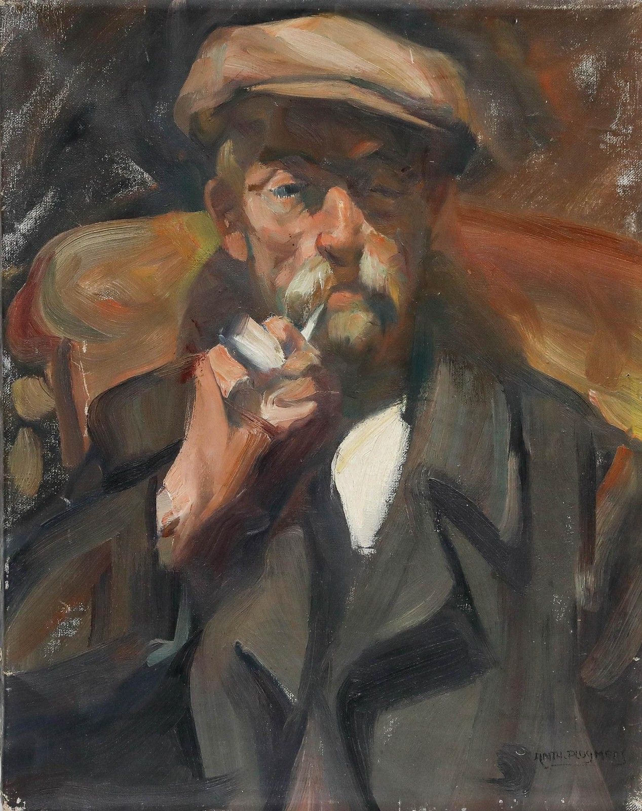 Antoine Pluymers (1910 1967) Mid 20th Century Oil, The Pipe Smoker photo furniture