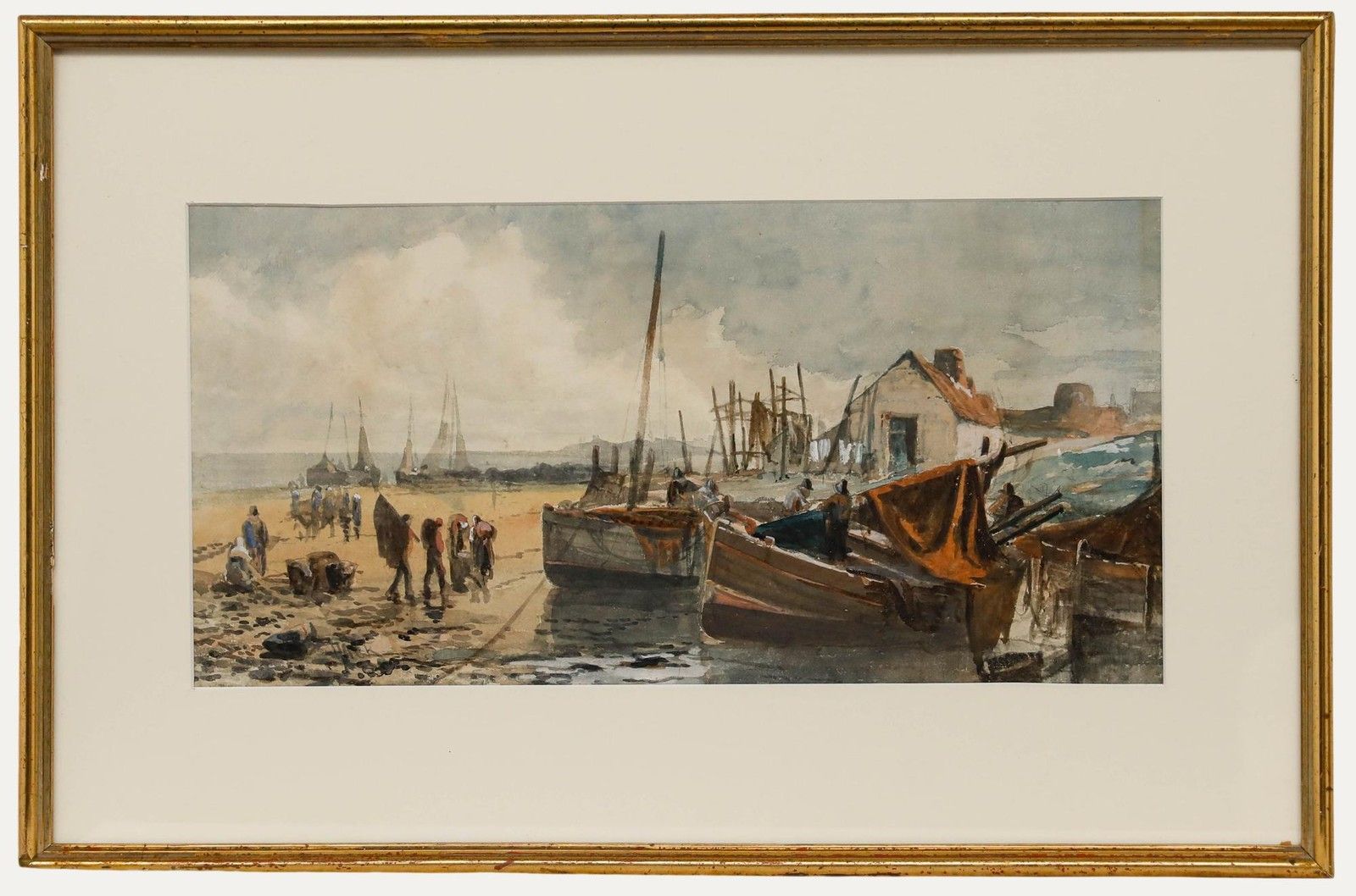 Framed Early 20th Century Watercolour Tending To The Nets
