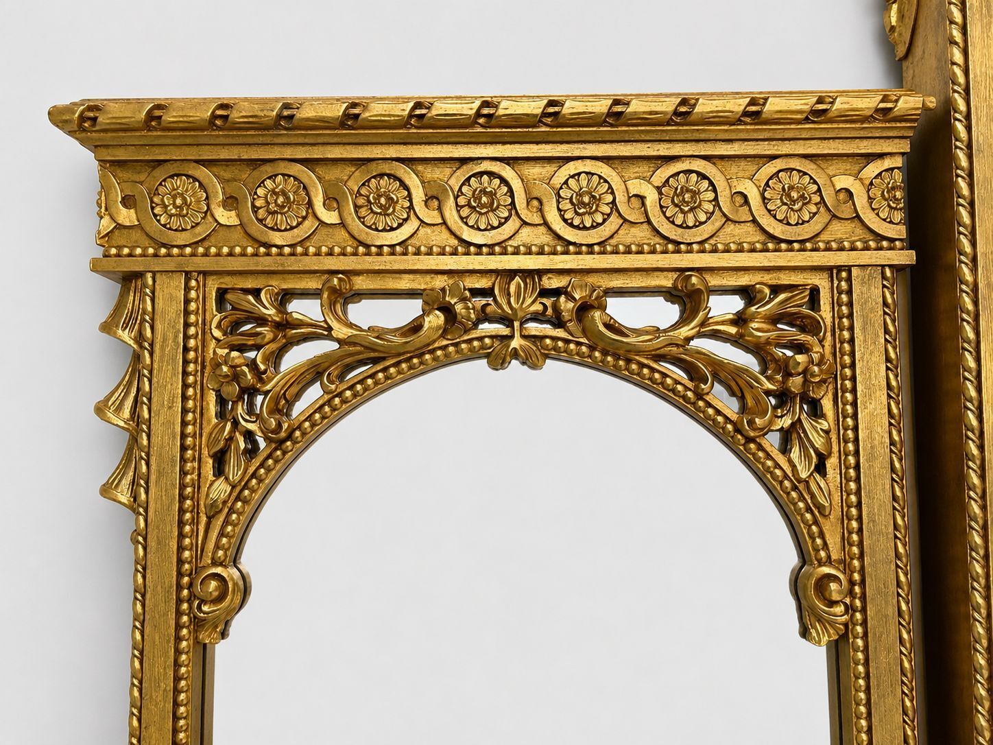 Asnaghi Carved Wood Gilt Triple Wall Mirror With Demi  Lune Marble Console photo furniture