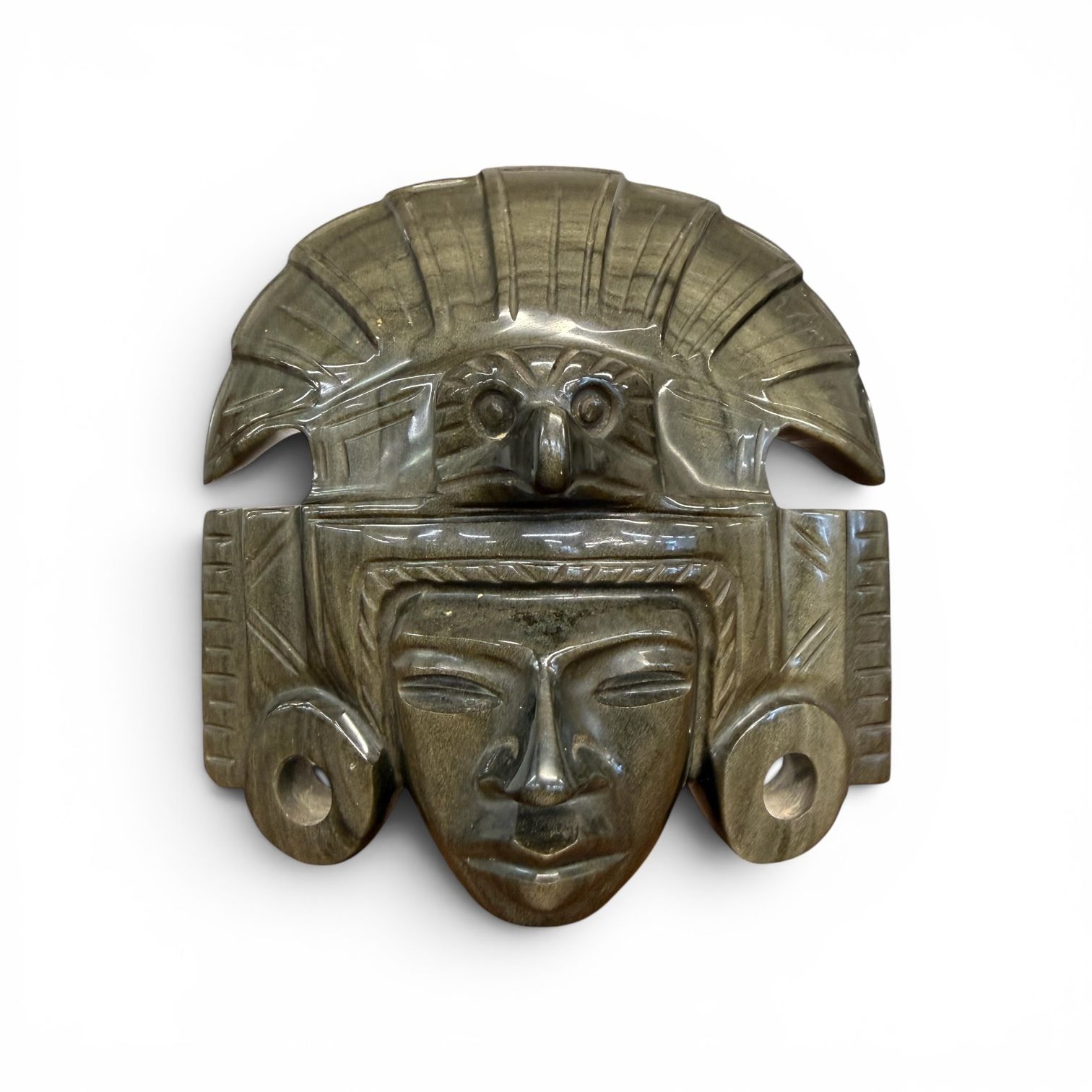 Gold Obsidian Mask Of Tonatiuh, Aztec Sun God, Mid 20th Century