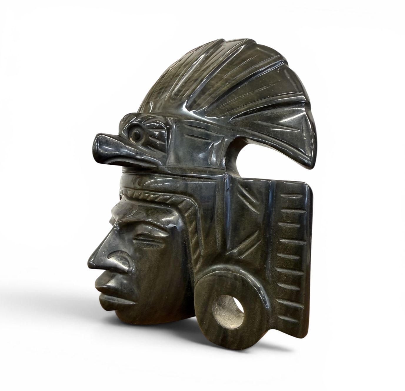 Gold Obsidian Mask Of Tonatiuh, Aztec Sun God, Mid 20th Century photo vinterior