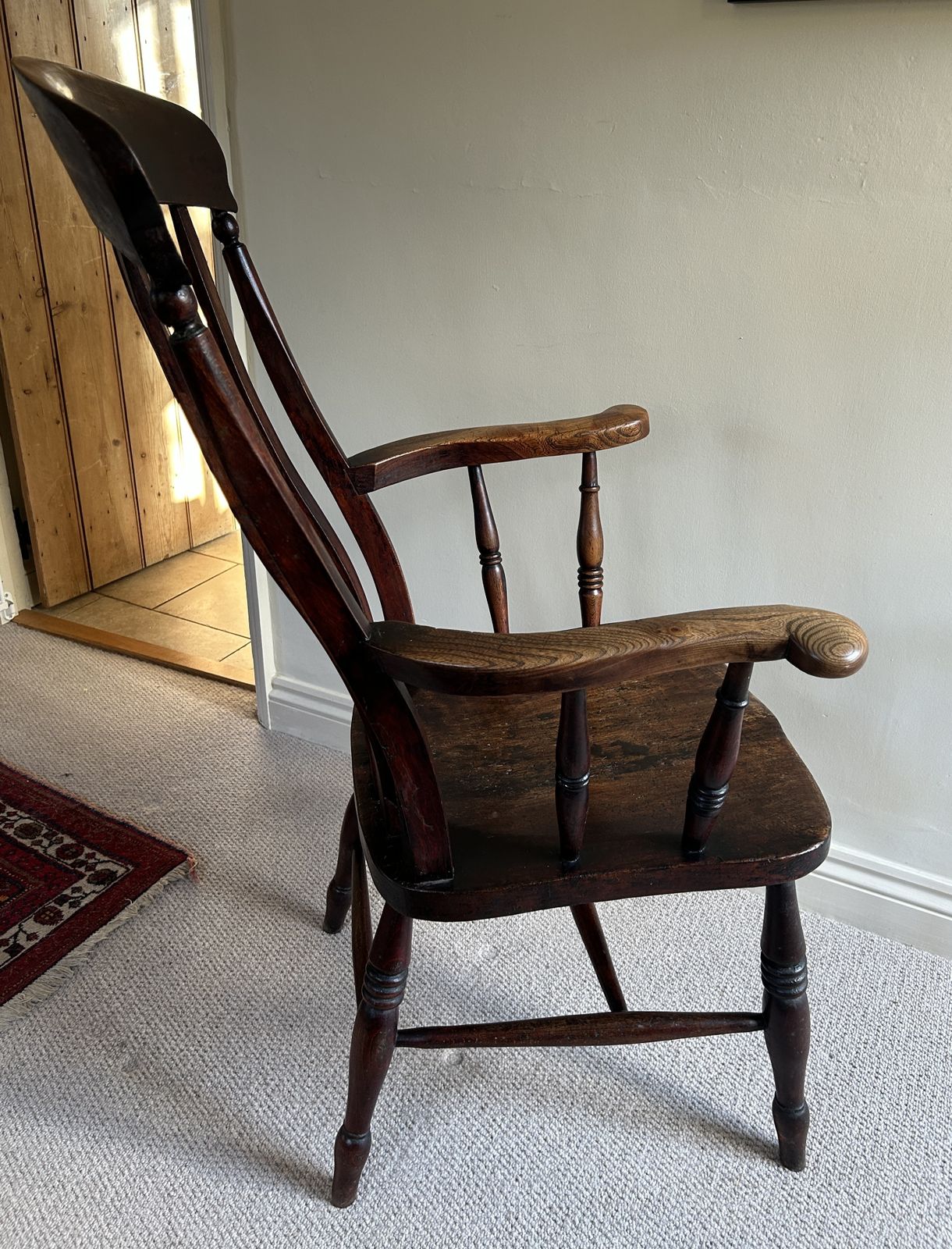 Antique Lath Or Slat Back Elm And Beech Wooden Armchair photo furniture