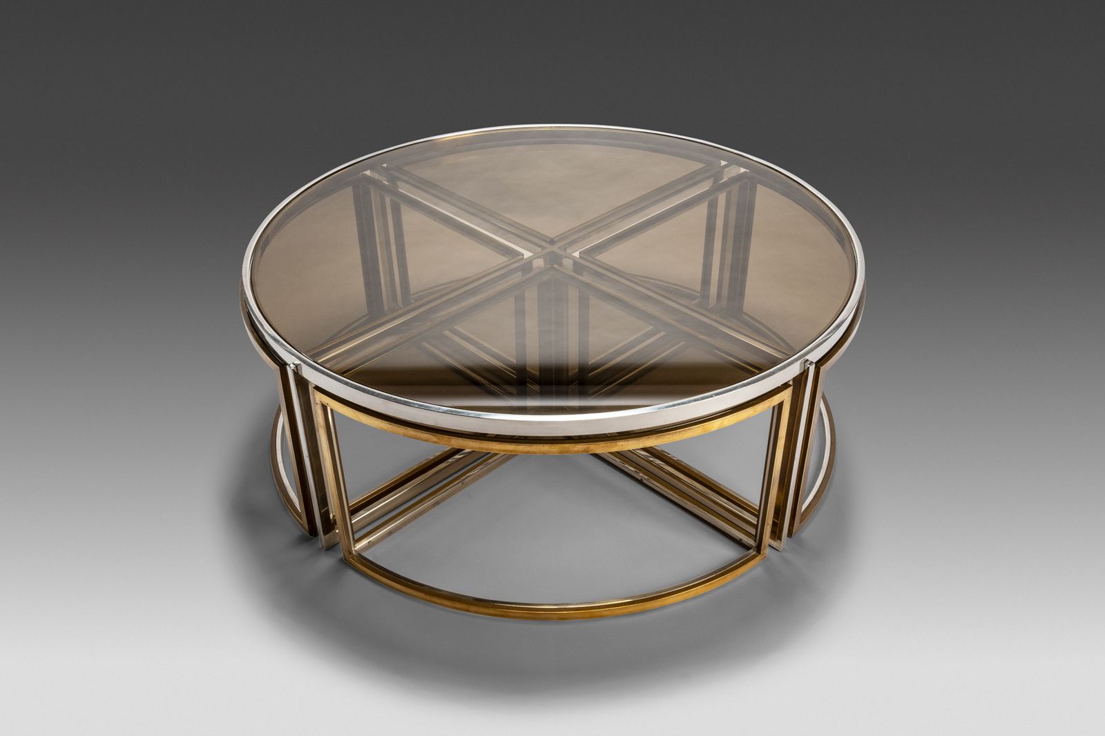 Circular Low Table In Brass And Glass By Jean Charles, France, 1970s photo Furniture