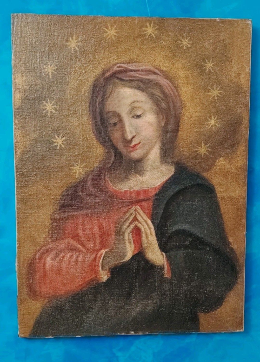 Madonna Orante Oil On Canvas 17th Century Central Italy