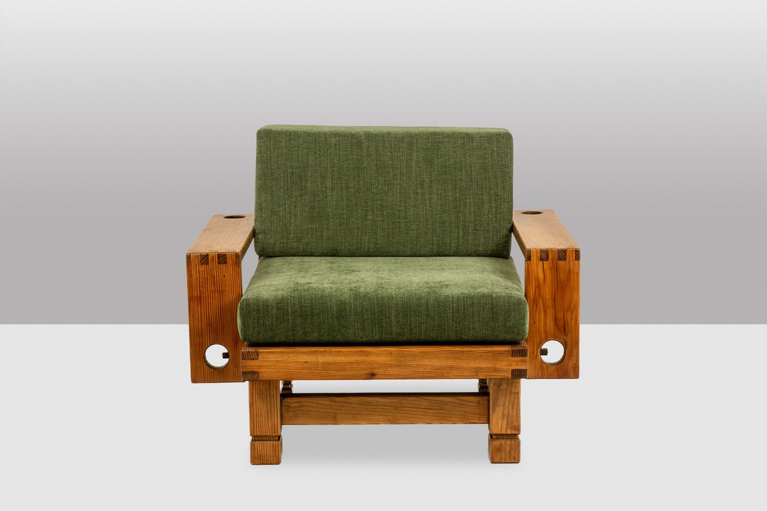 Pair Of Modernist Style Armchairs Made Of Pitch Pine. 1960s. photo furniture