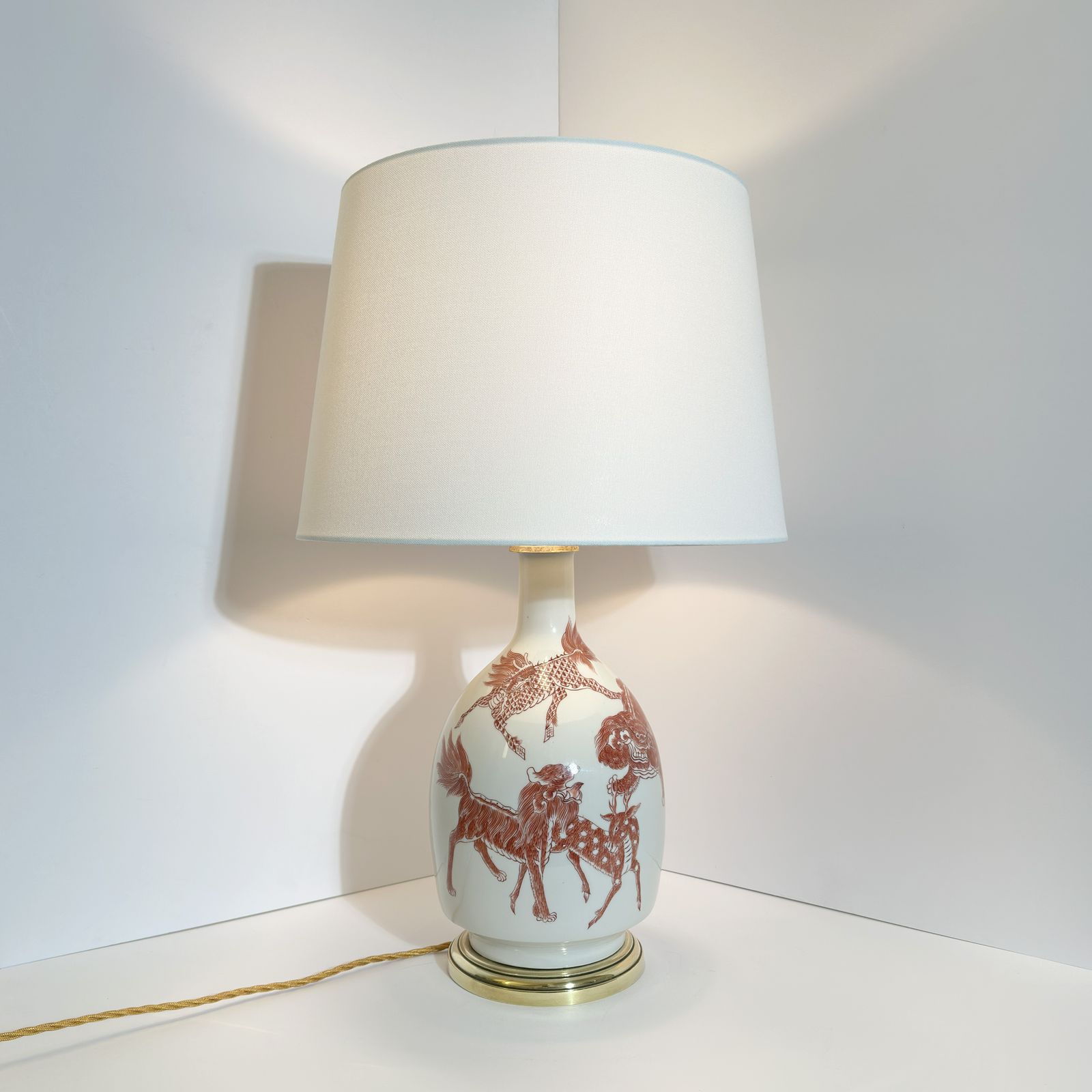Chinoiserie Porcelain Lamp Base, Copper Red Enamel, French Porcelaine De Paris, 1970s photo vinterior