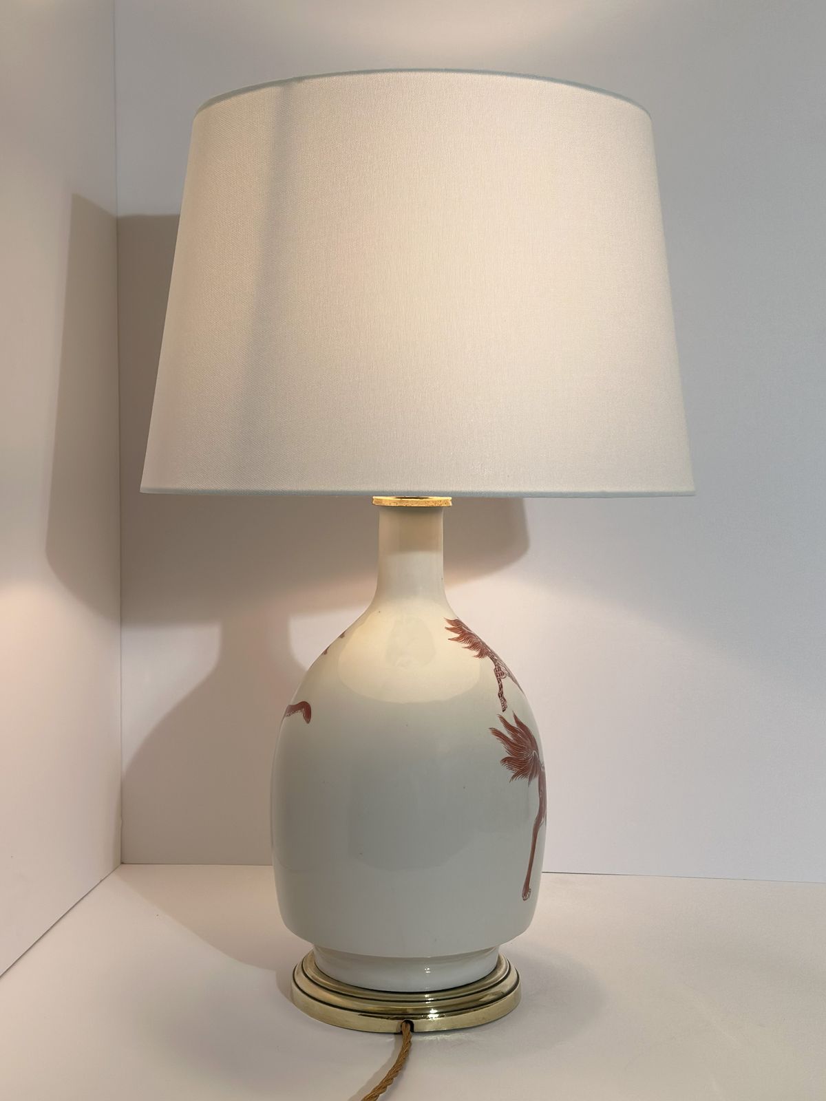 Chinoiserie Porcelain Lamp Base, Copper Red Enamel, French Porcelaine De Paris, 1970s photo buy