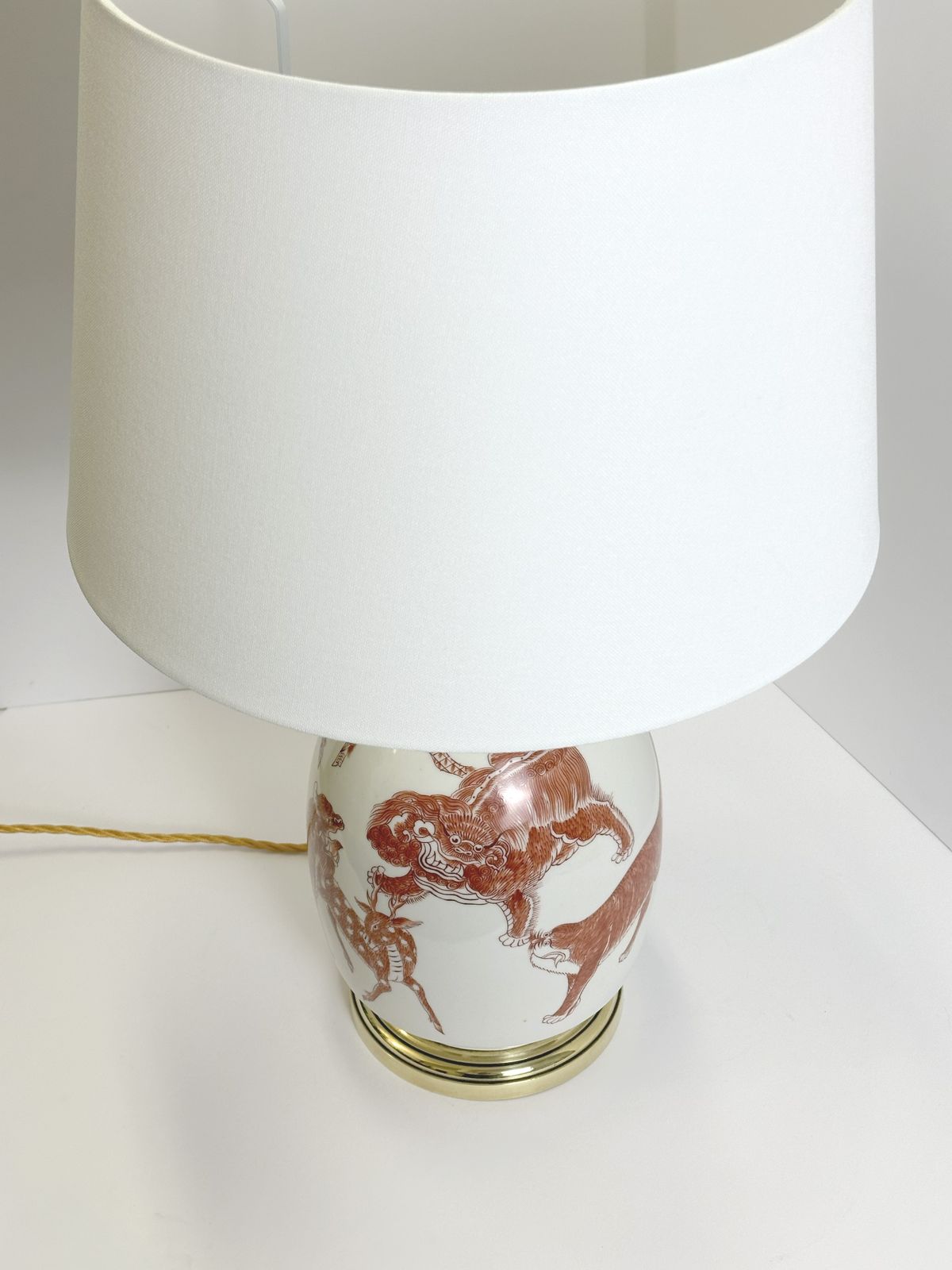 Lighting Chinoiserie Porcelain Lamp Base, Copper Red Enamel, French Porcelaine De Paris, 1970s photo