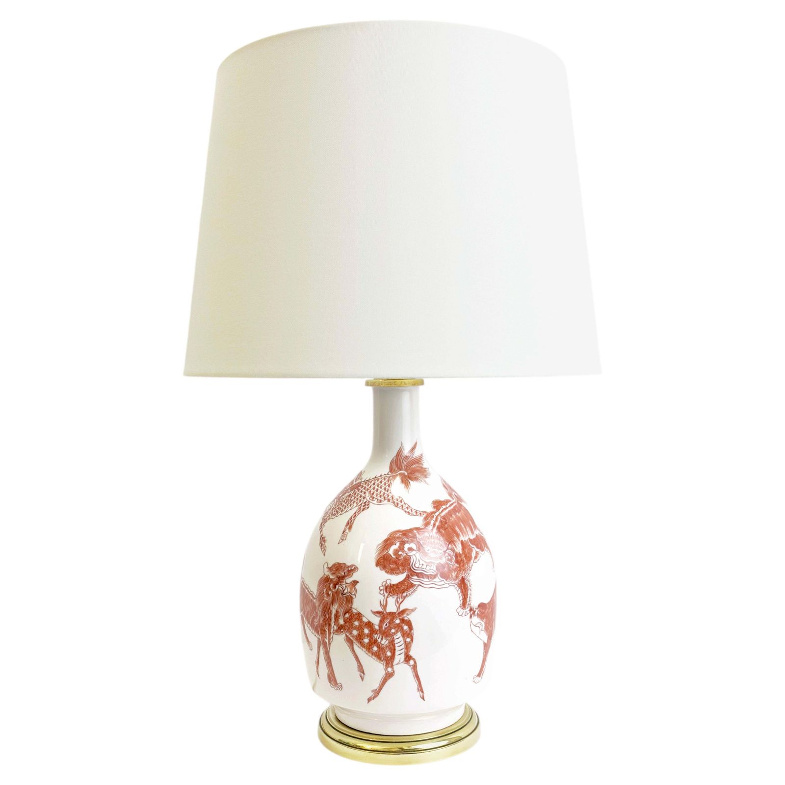Chinoiserie Porcelain Lamp Base, Copper Red Enamel, French Porcelaine De Paris, 1970s