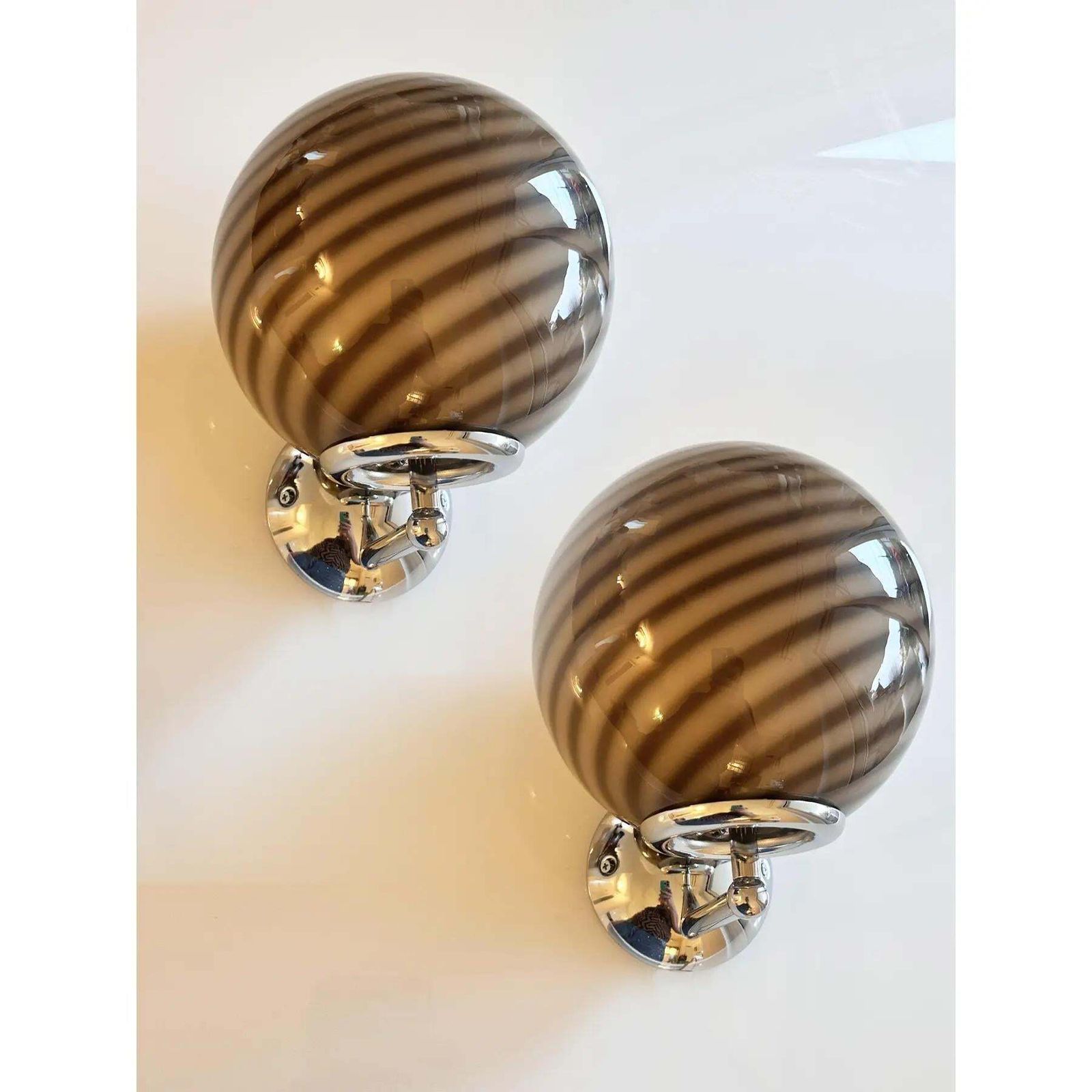 Contemporary Beige And Brown “Rods” Murano Glass Wall Sconces Simoeng   Lot Of 4. photo buy