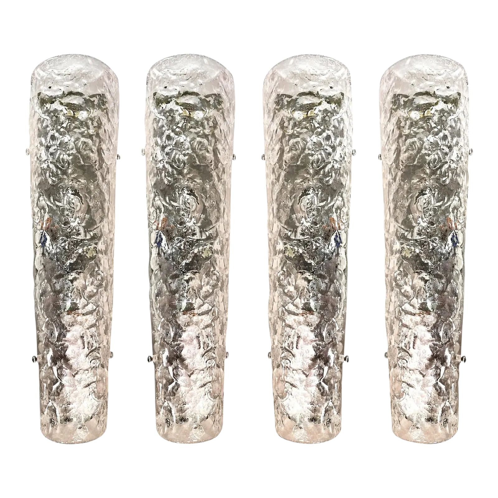 Elegant Transparent Hammered Glass Wall Sconces With Italian Murano Influence   Lot Of 4.