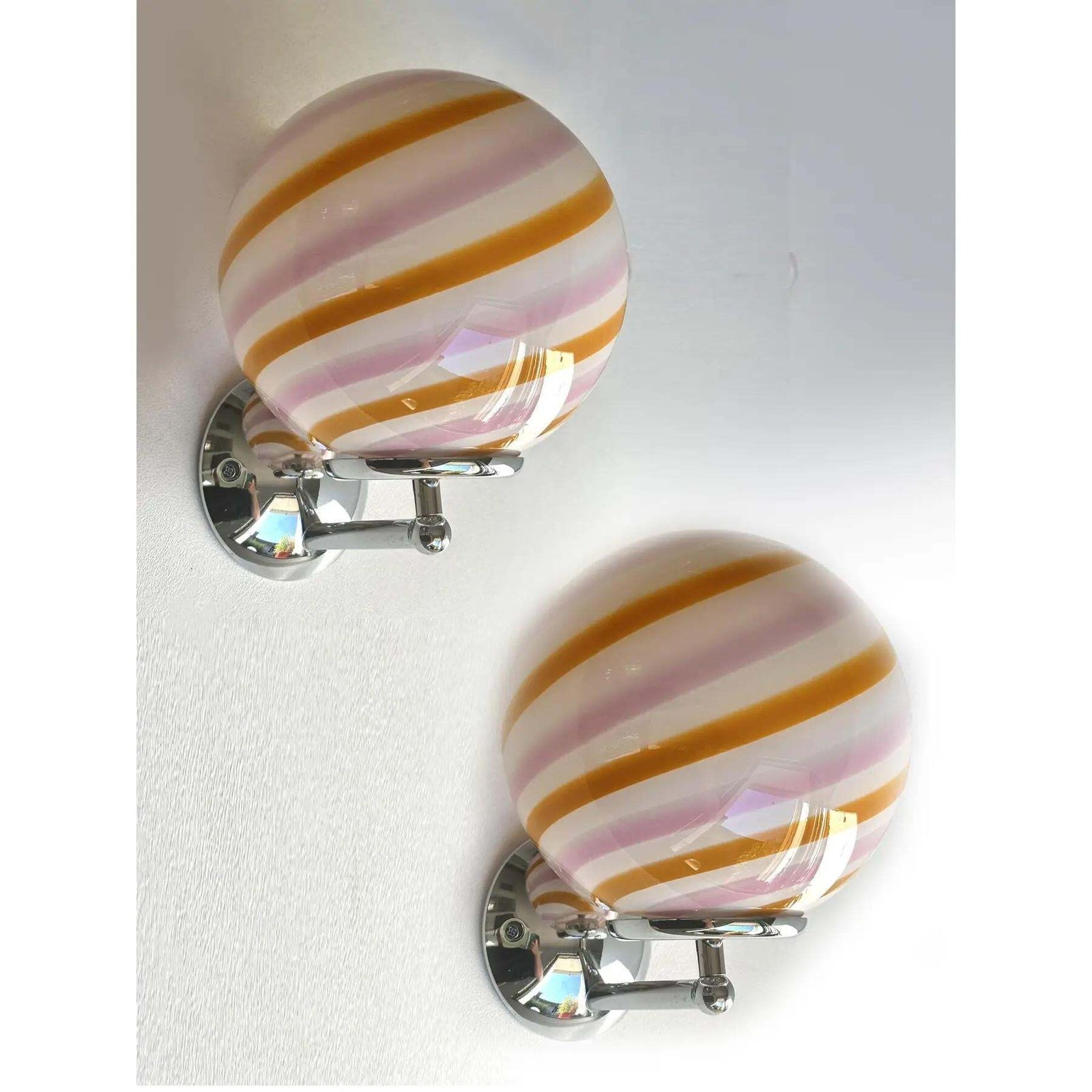 Contemporary Amber And Pink “Rods” Murano Glass Wall Sconces   Lot Of 4. photo vinterior