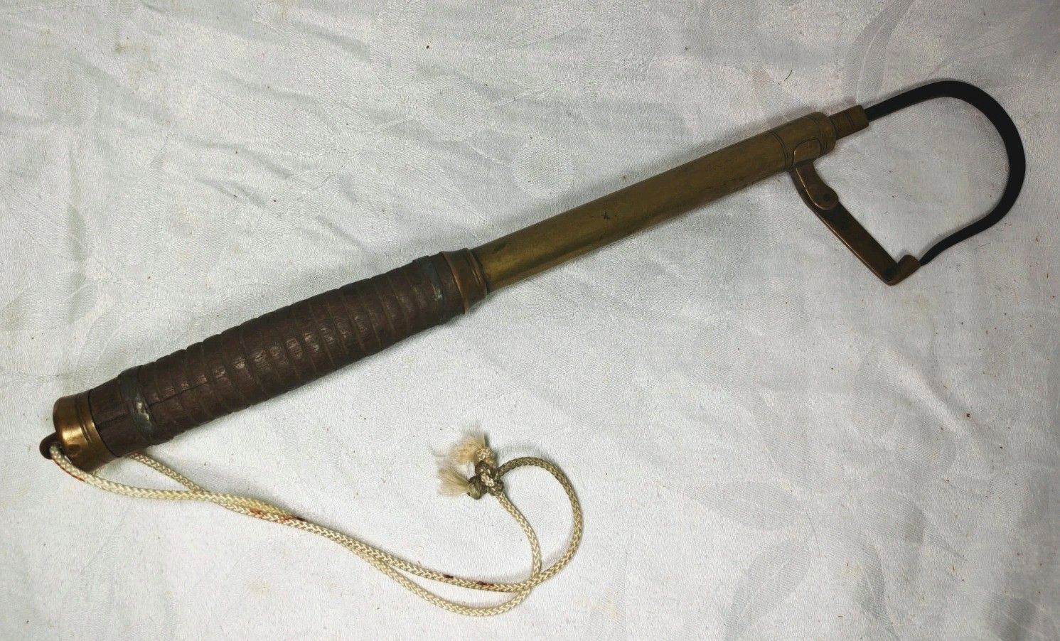 Antique Brass Telescopic Fishing Gaff Boat Hook Leather Handle Maritime photo furniture