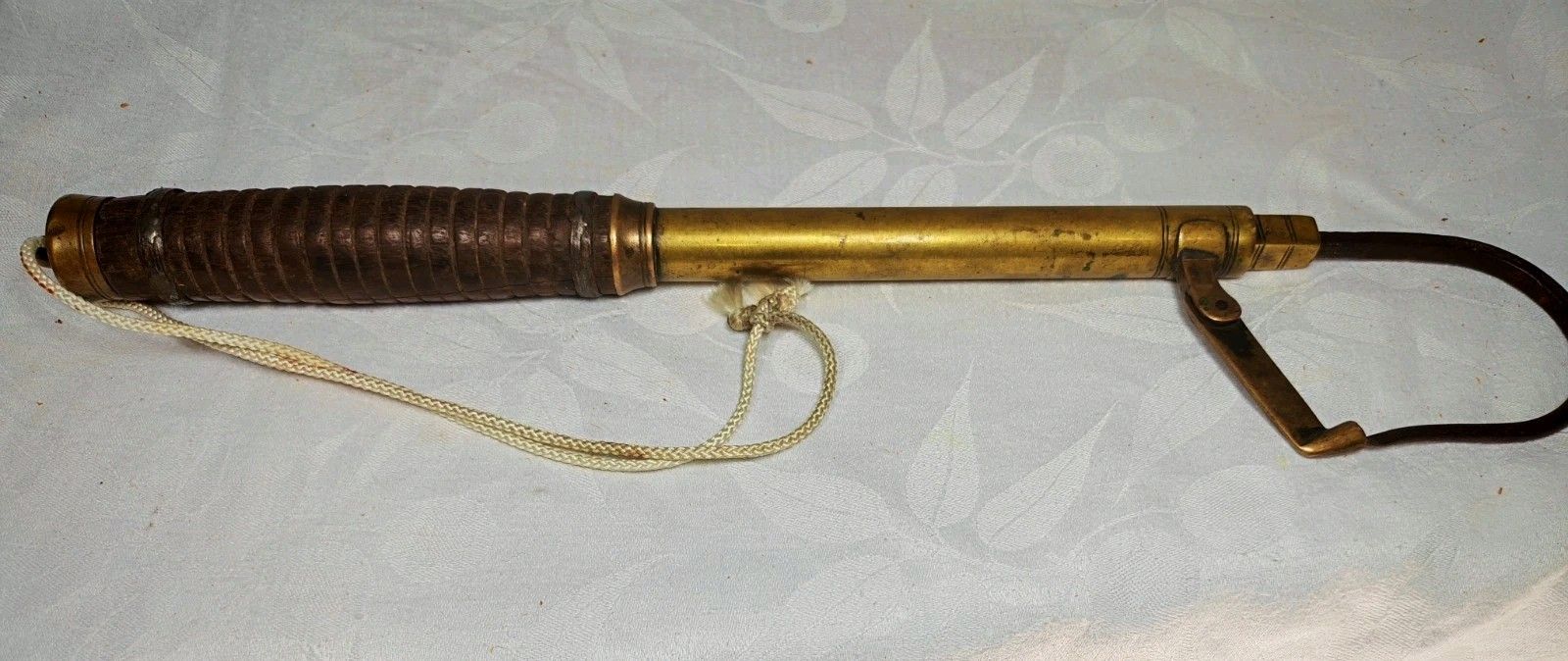 Antique Brass Telescopic Fishing Gaff Boat Hook Leather Handle Maritime photo Home Decor
