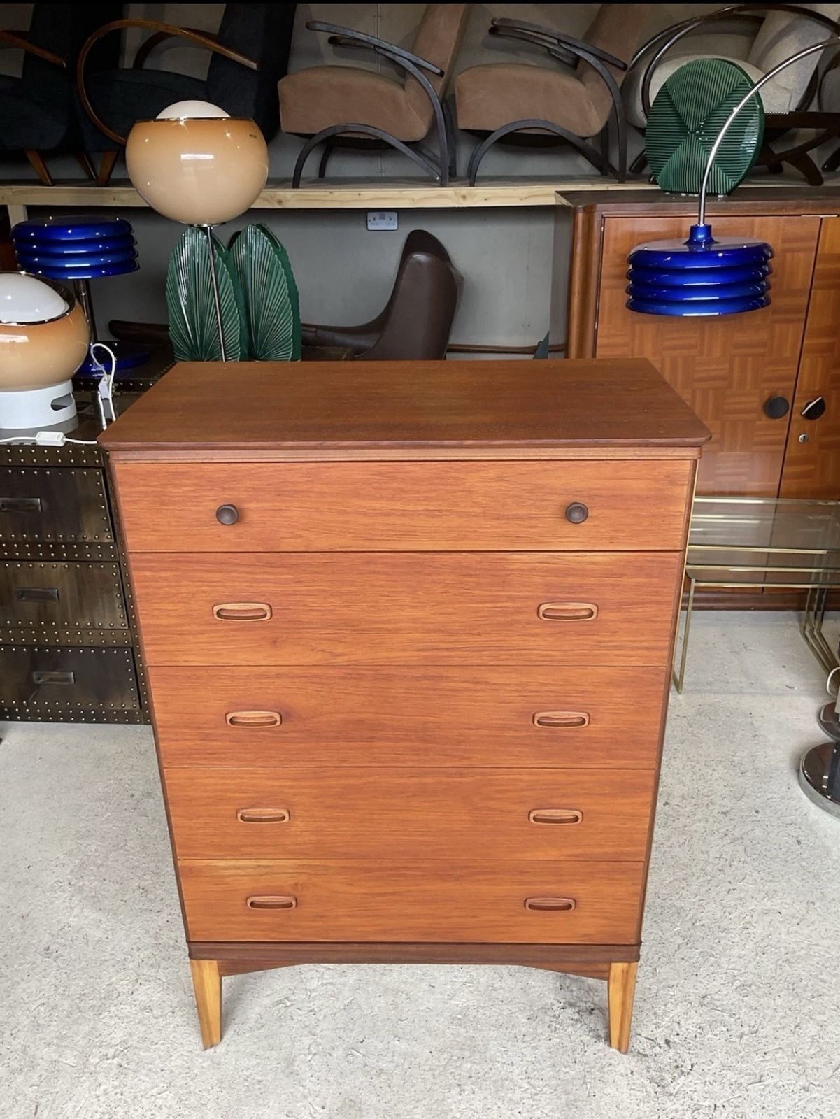 Mid Century Danish Style Teak Chest Of Drawers / Tallboy Dresser 1970s photo vintage