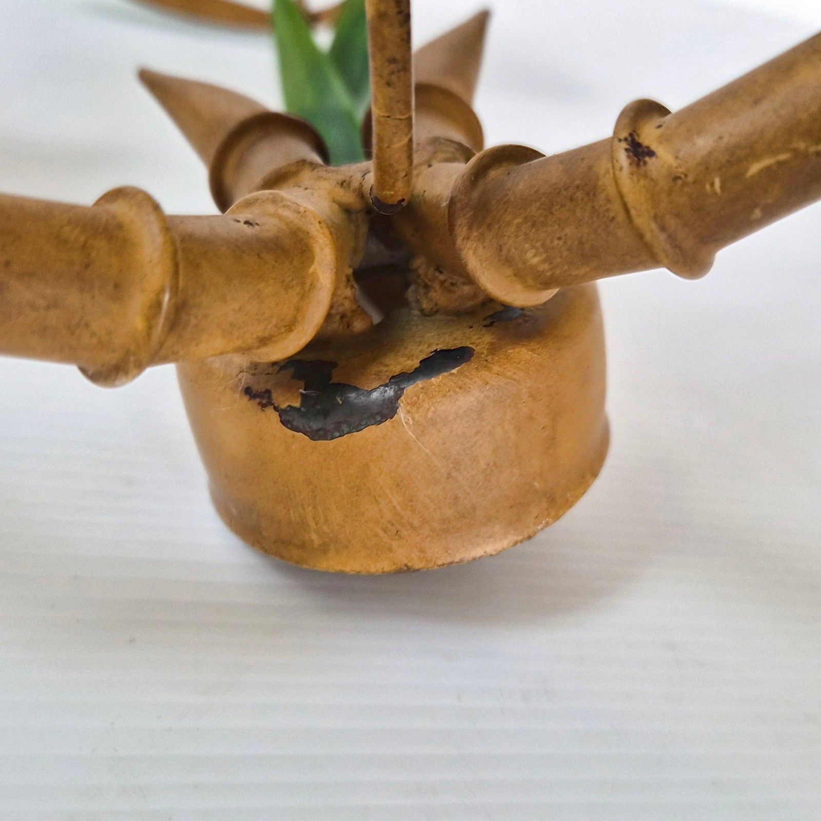 Pair Of Vintage 1970s Imitation Bamboo & Palm Metal Sconces 70s 1970s photo vintage