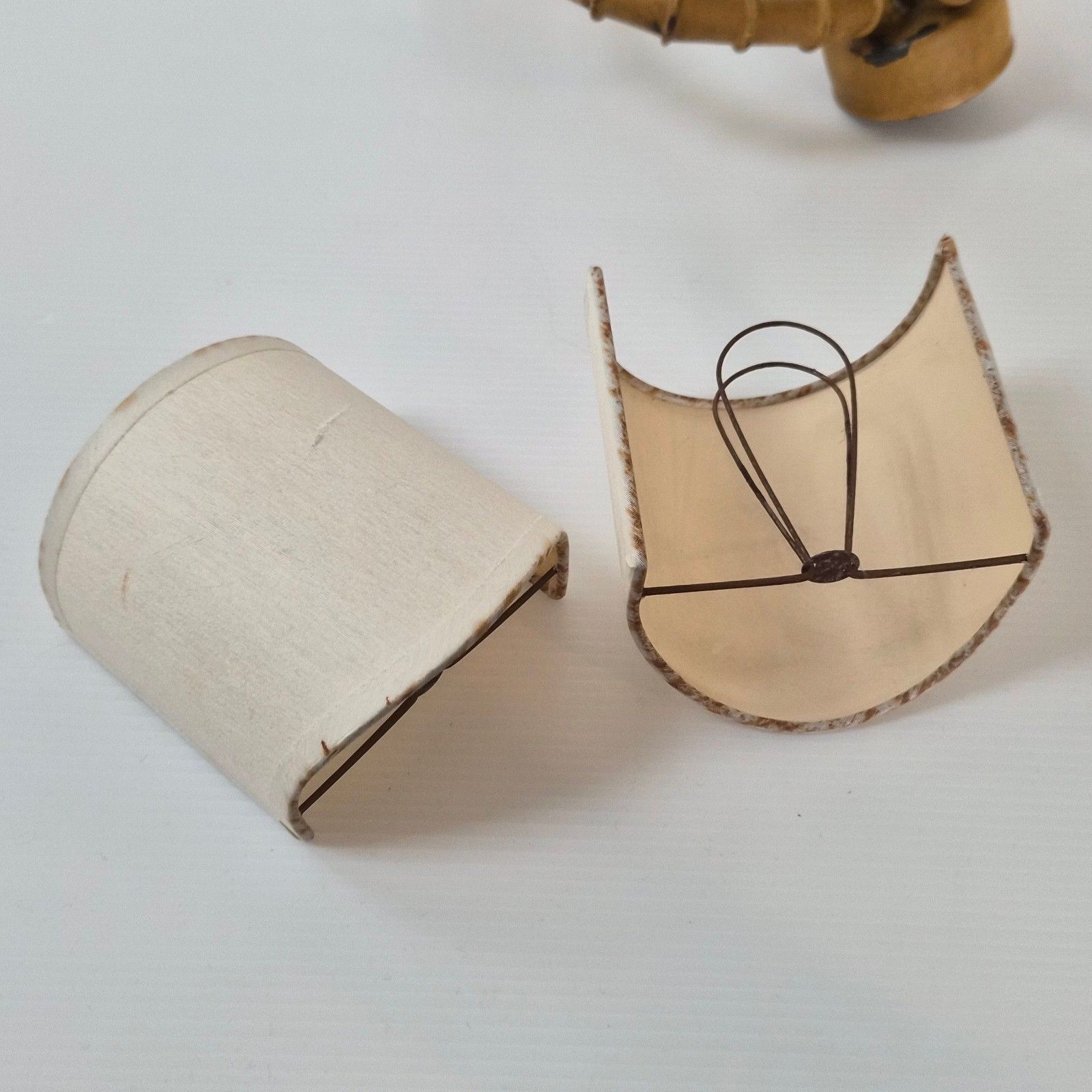 photo for sale Pair Of Vintage 1970s Imitation Bamboo & Palm Metal Sconces 70s 1970s