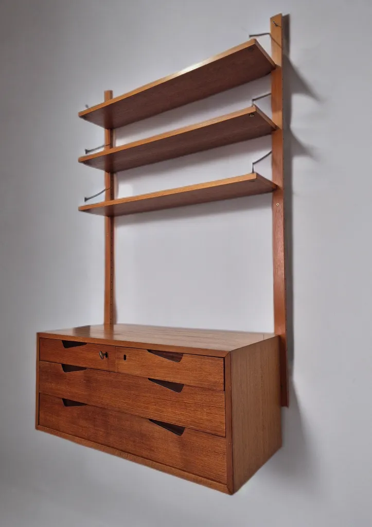 photo for sale Wall Unit In Teak By Kjell Riise, Scandinavian Mid Century 1960s Wall Unit In Teak By Kjell Riise, Scandinavian Mid Century  1960s
