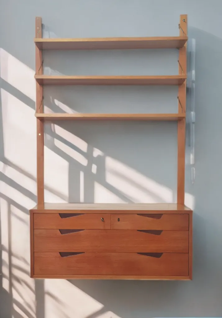 Wall Unit In Teak By Kjell Riise, Scandinavian Mid Century 1960s Wall Unit In Teak By Kjell Riise, Scandinavian Mid Century  1960s